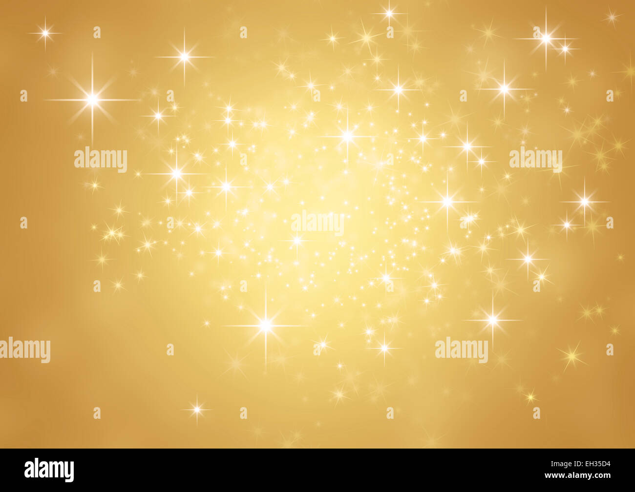 Festive sparkling lights. Shiny gold background in starlight Stock Photo