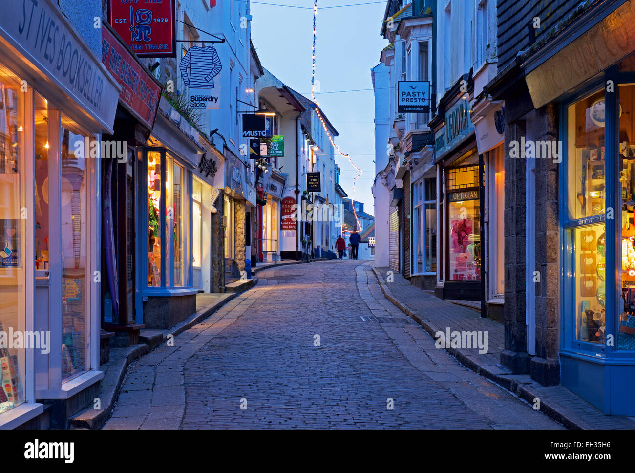 Street in St Ives, at night, Cornwall, England UK Stock Photo