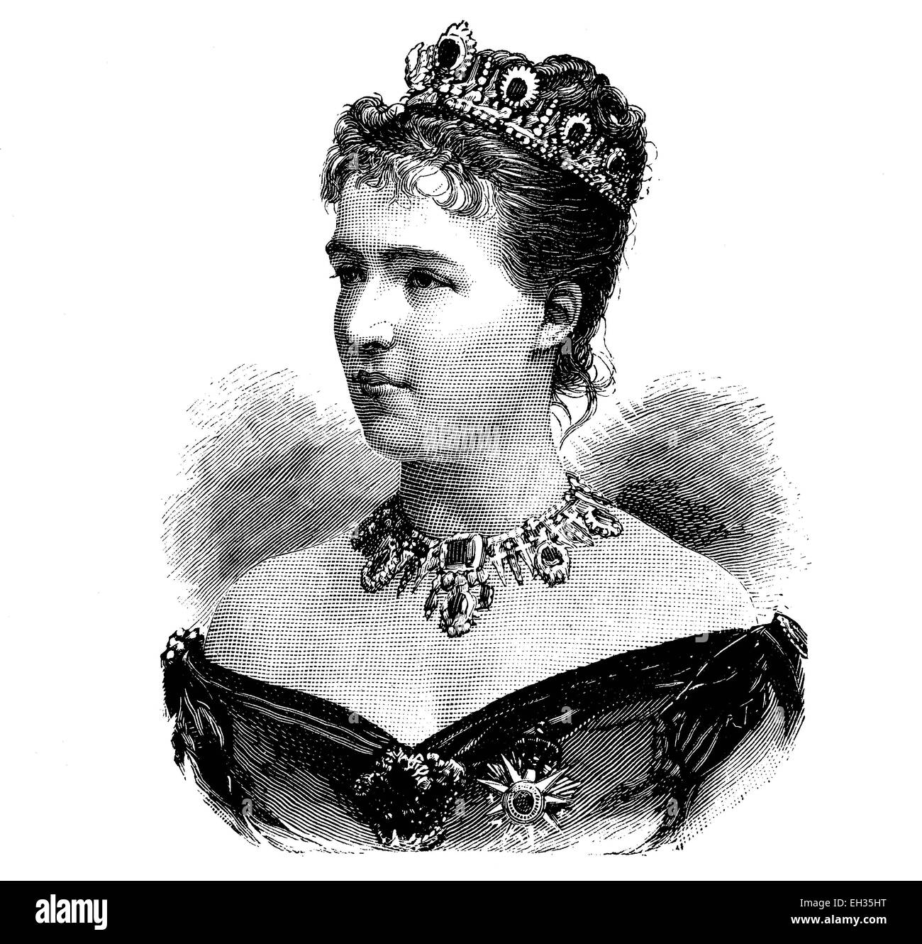 Maria Amalia de Braganca, 1831-1853, Portuguese princess, woodcut, historical engraving, 1880 Stock Photo
