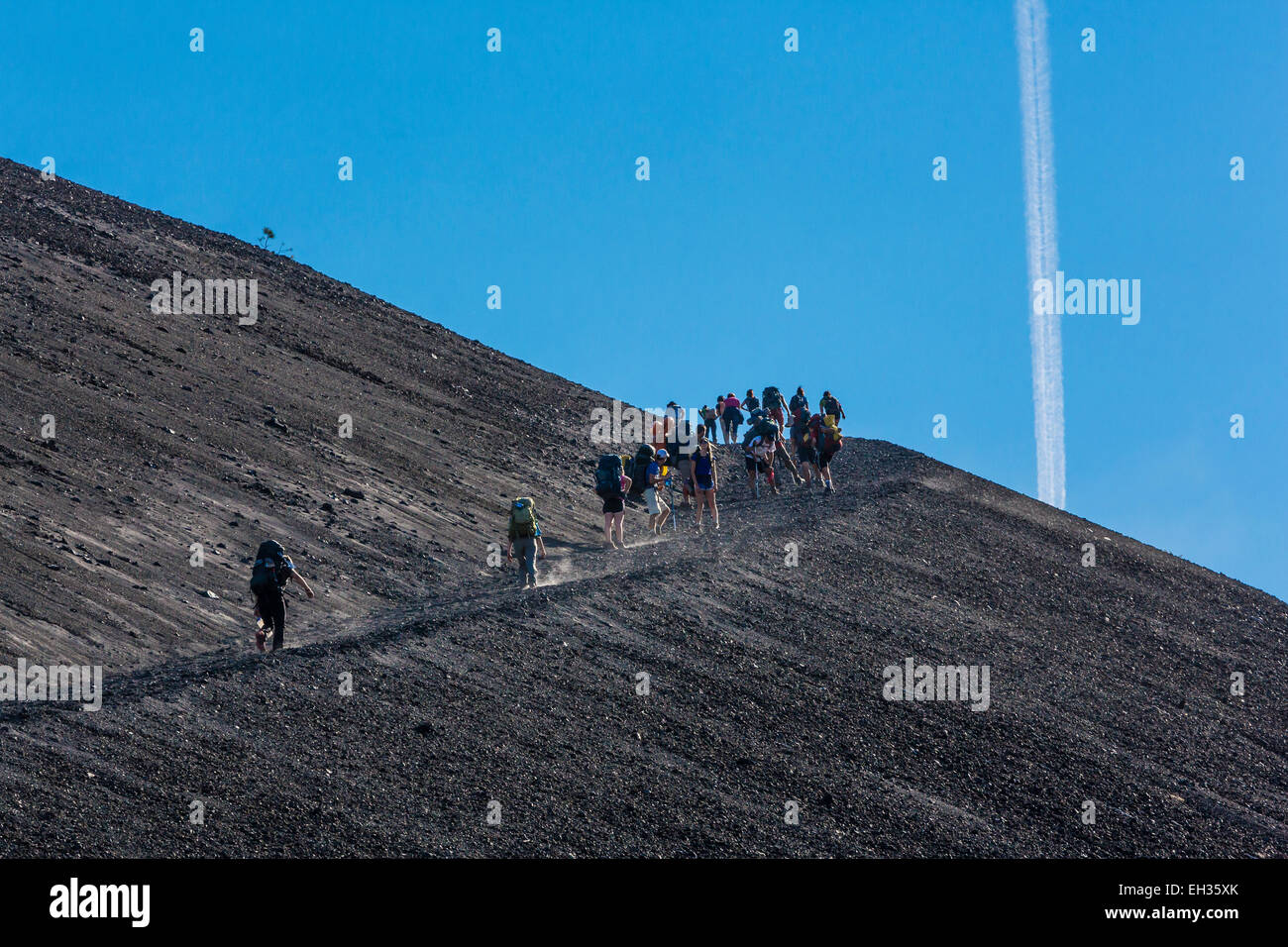 Students on Cinder Cone Trail in Lassen Volcanic National Park, California, USA Stock Photo