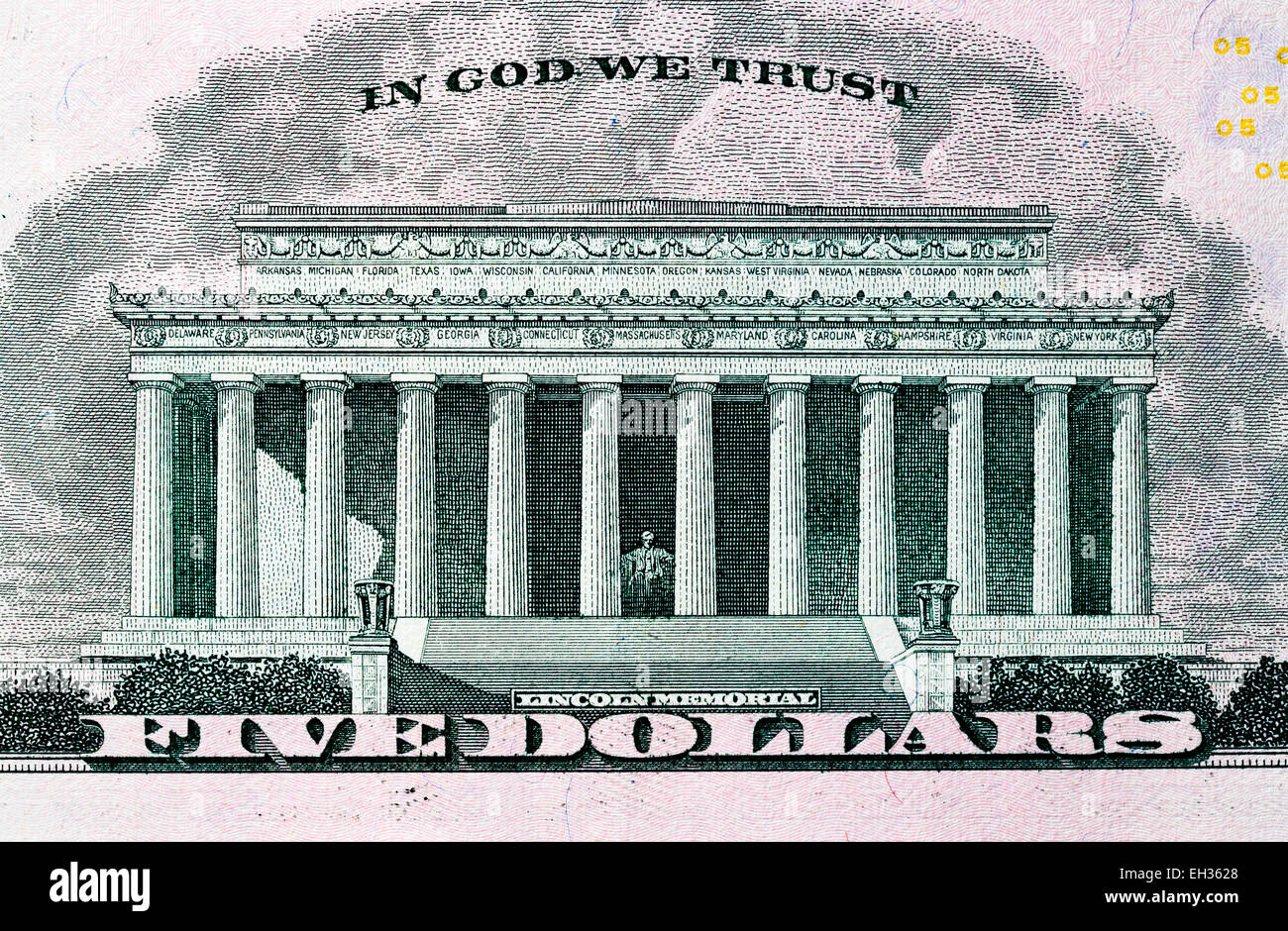 Lincoln Memorial, National Mall, Washington, D.C. from 5 dollars banknote, USA, 2009 Stock Photo