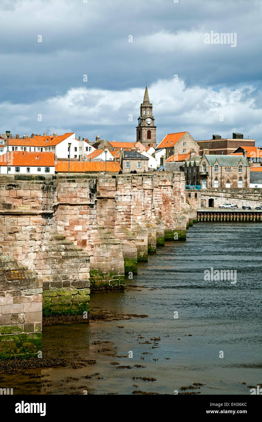 Town, Old Bridge and River Tweed, Berwick-upon-Tweed, England, United Kingdom Stock Photo