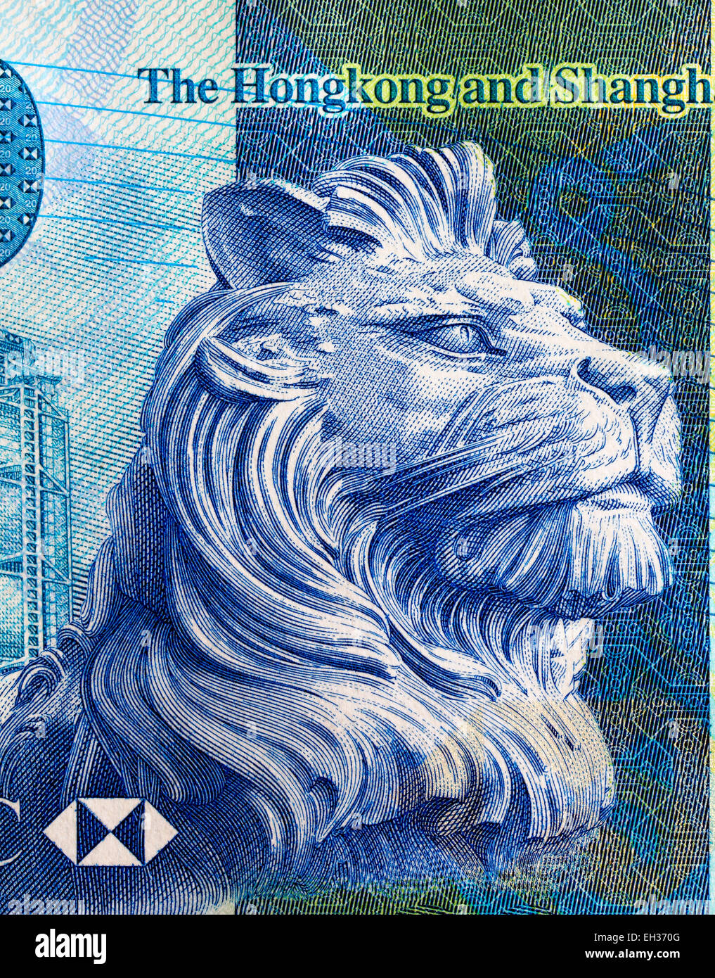 Stitt the Lion, the bronze statue at the HSBC Bank from 20 dollars banknote, Hong Kong, 2010 Stock Photo