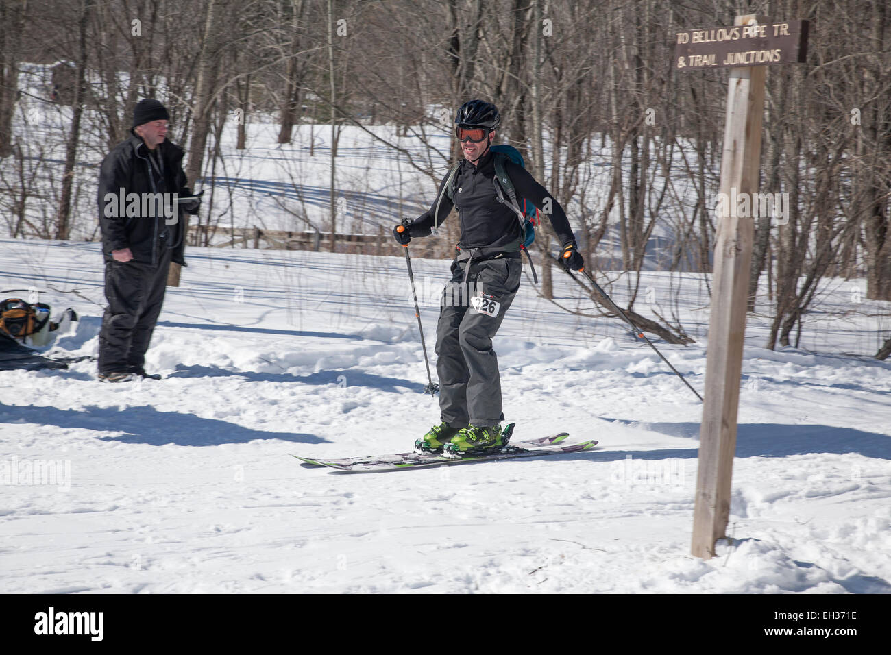 An adventurous skier crosses the halfway mark at the Thunderbolt Ski
