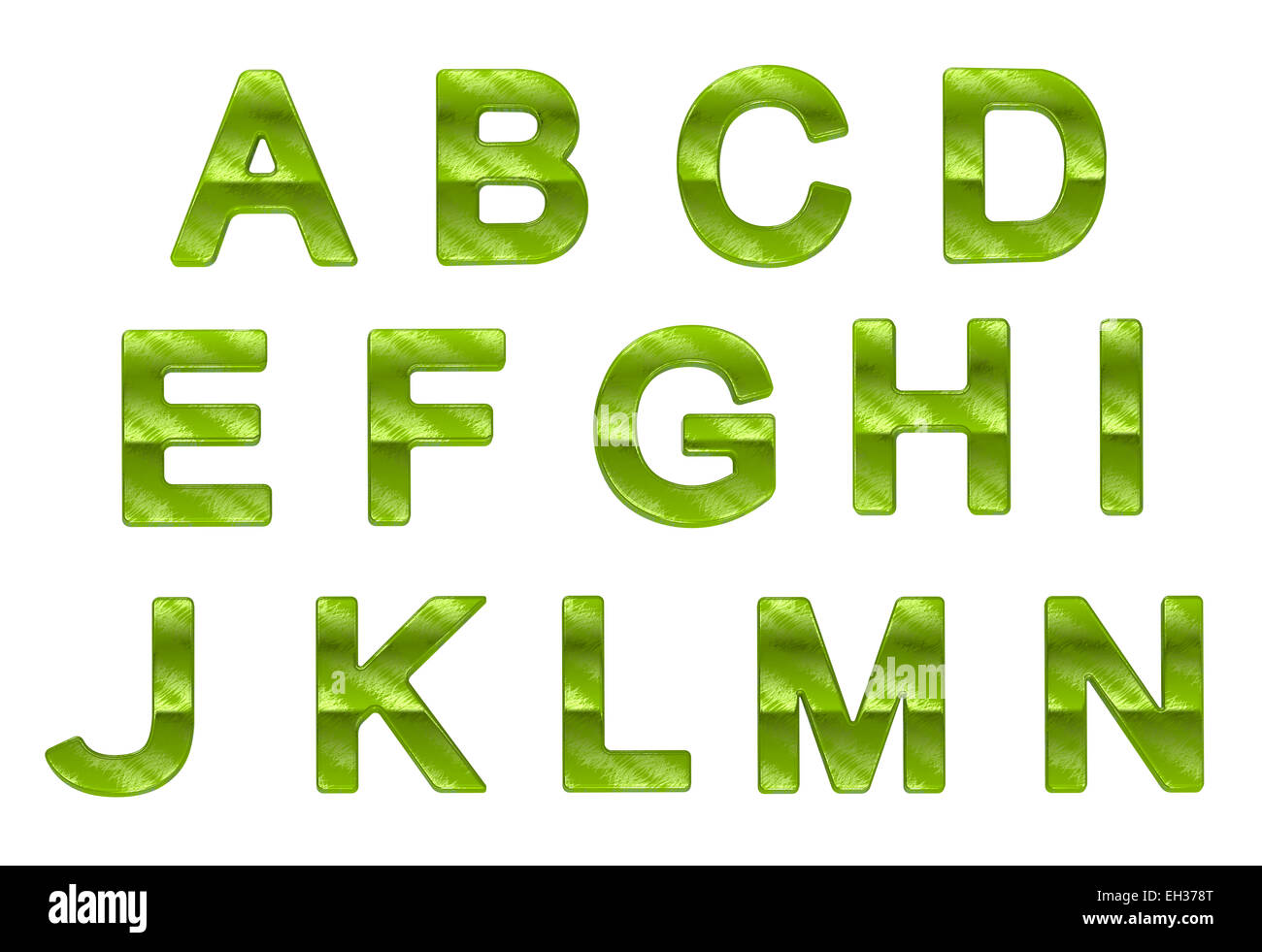 Green ecofriendly A-N letters with grass pattern over white Stock Photo