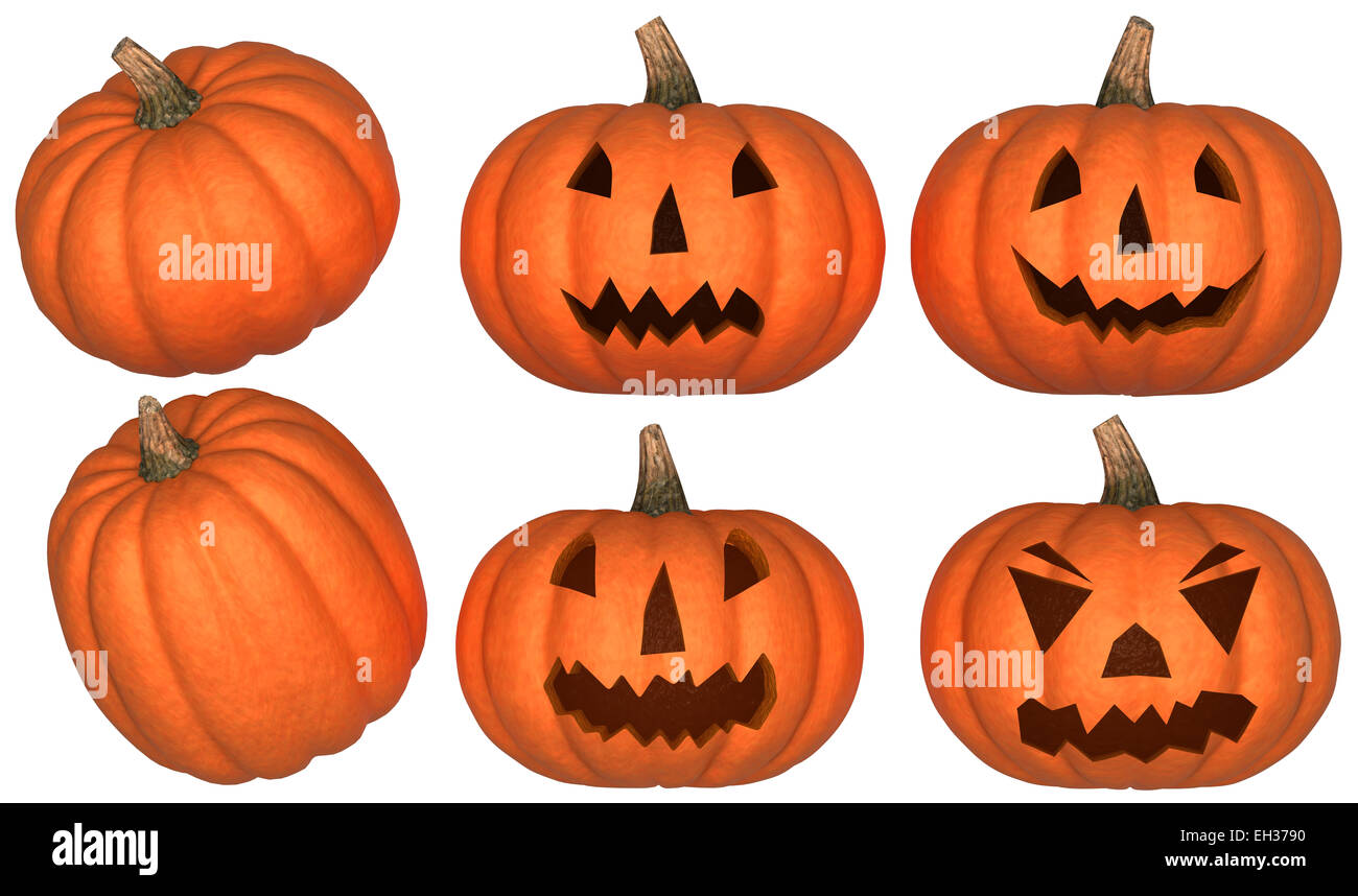 Halloween scary and funny pumpkins collection isolated over white. Other pumpkins are in my portfolio Stock Photo