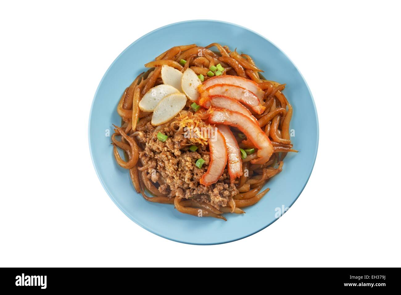 Fried noodle with pork sliced, fish cake and minced pork Stock Photo