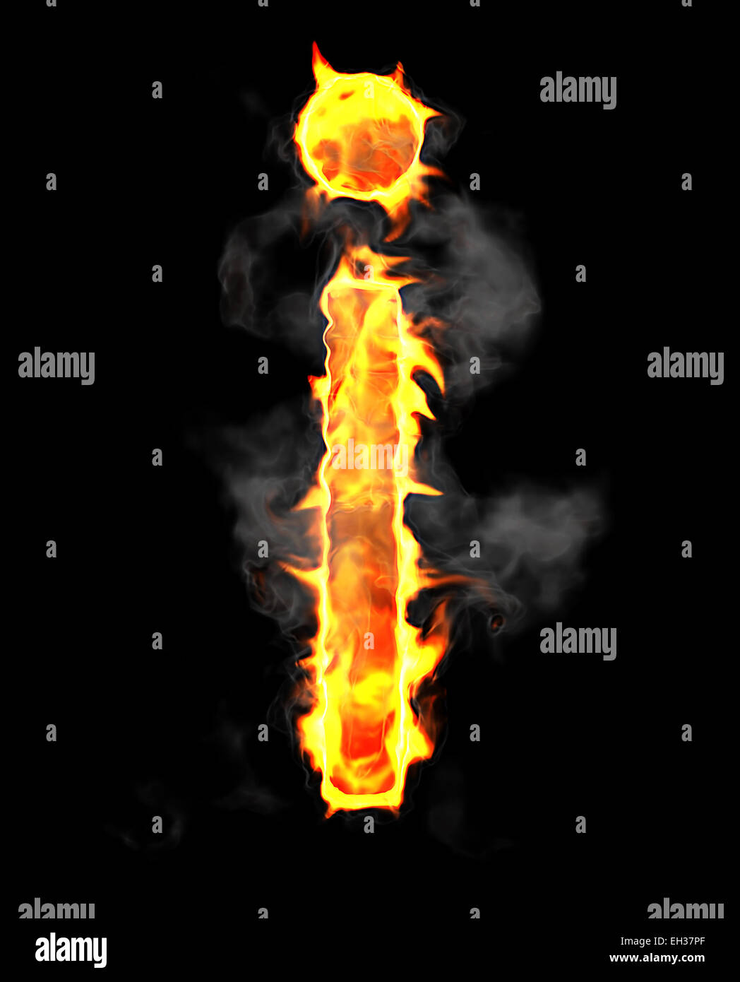 Burning and flame font I letter over black background Stock Photo