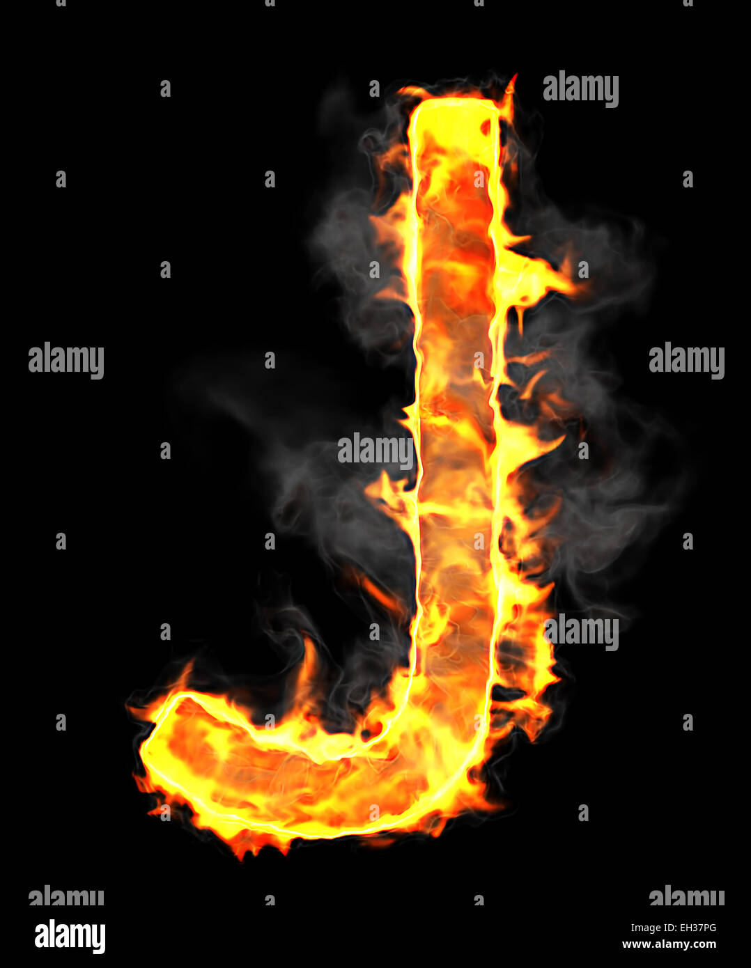 Burning and flame font J letter over black background Stock Photo