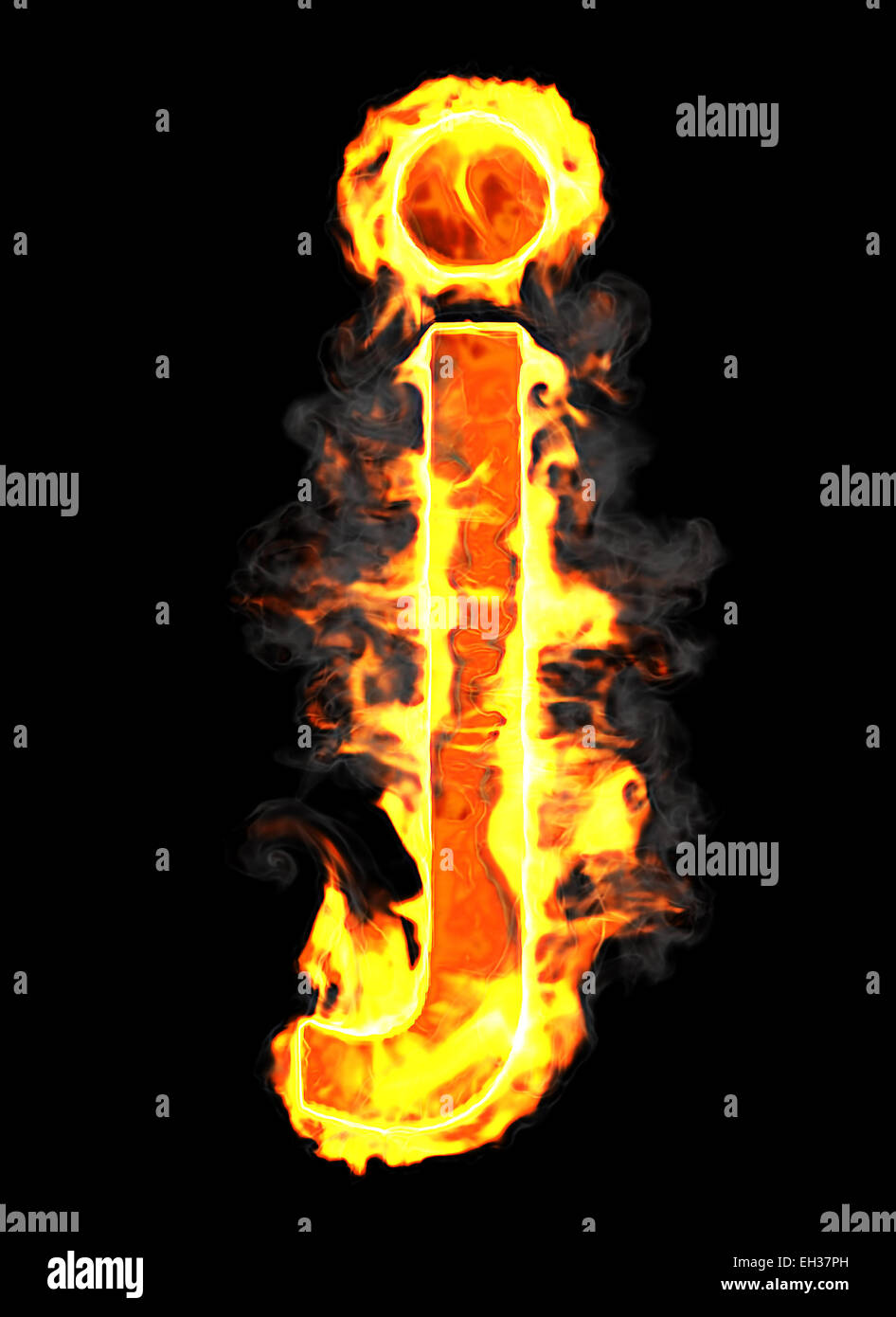Burning and flame font J letter over black background Stock Photo