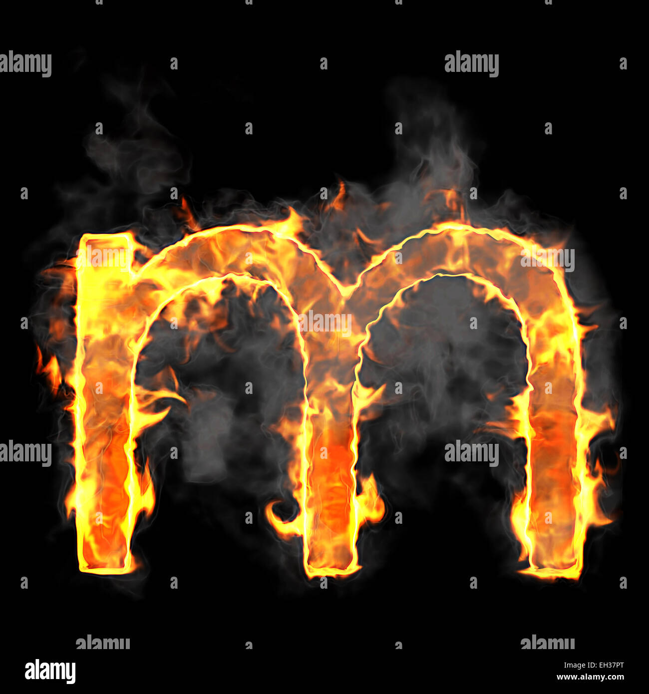 Burning and flame font M letter over black background Stock Photo