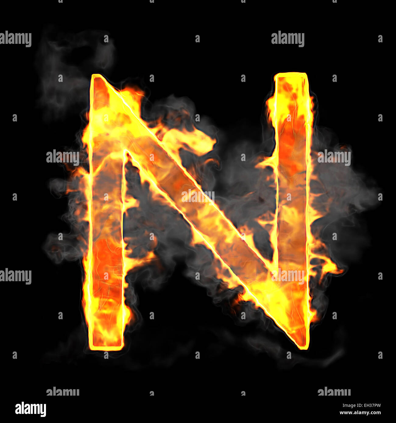 Burning and flame font N letter over black background Stock Photo
