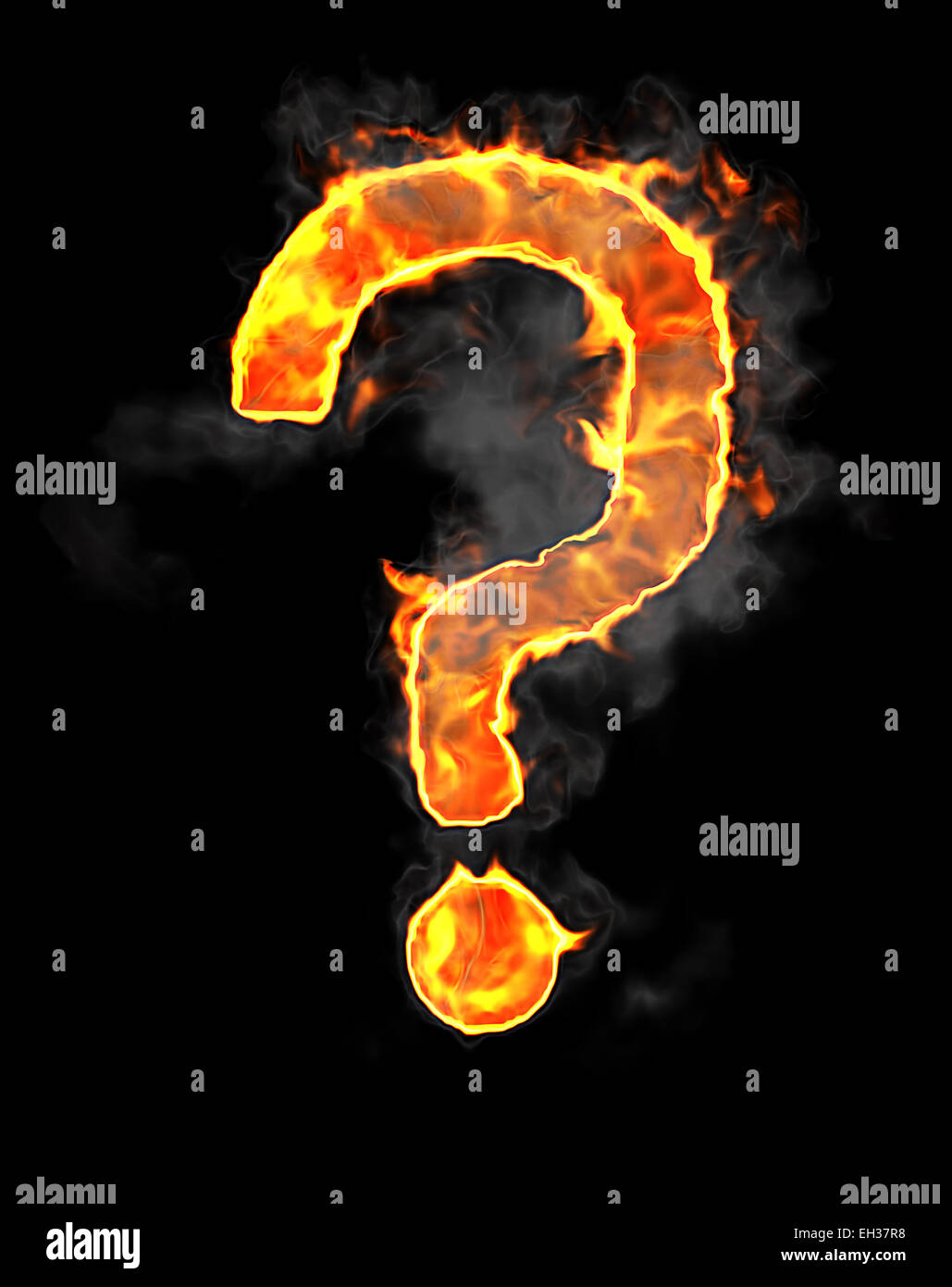 Burning and flame font query mark over black background Stock Photo