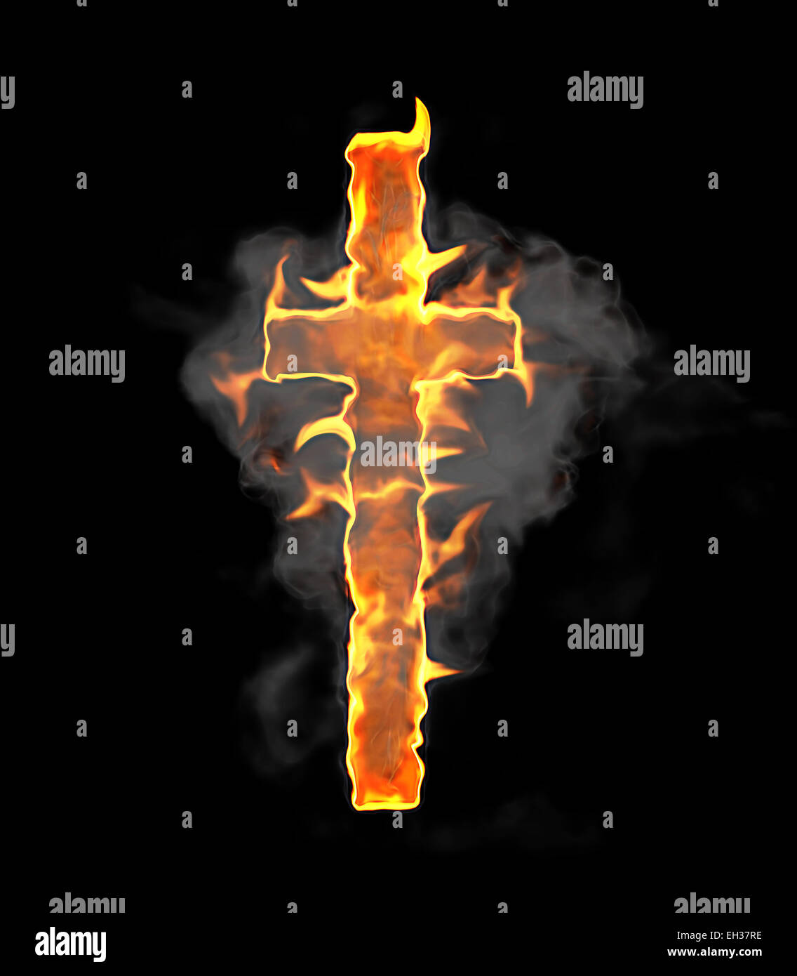 Burning and flame font T letter over black background Stock Photo