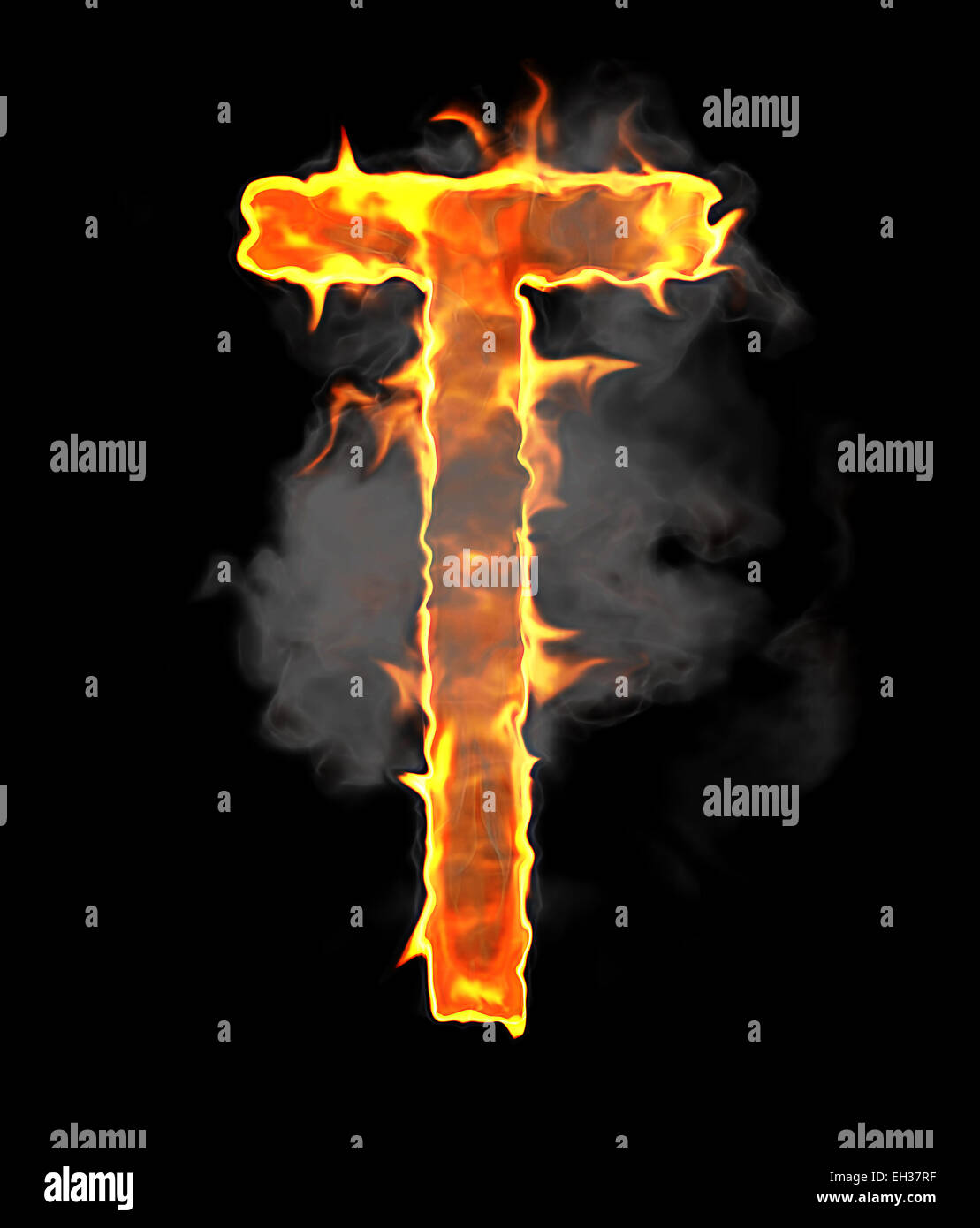 Burning and flame font T letter over black background Stock Photo