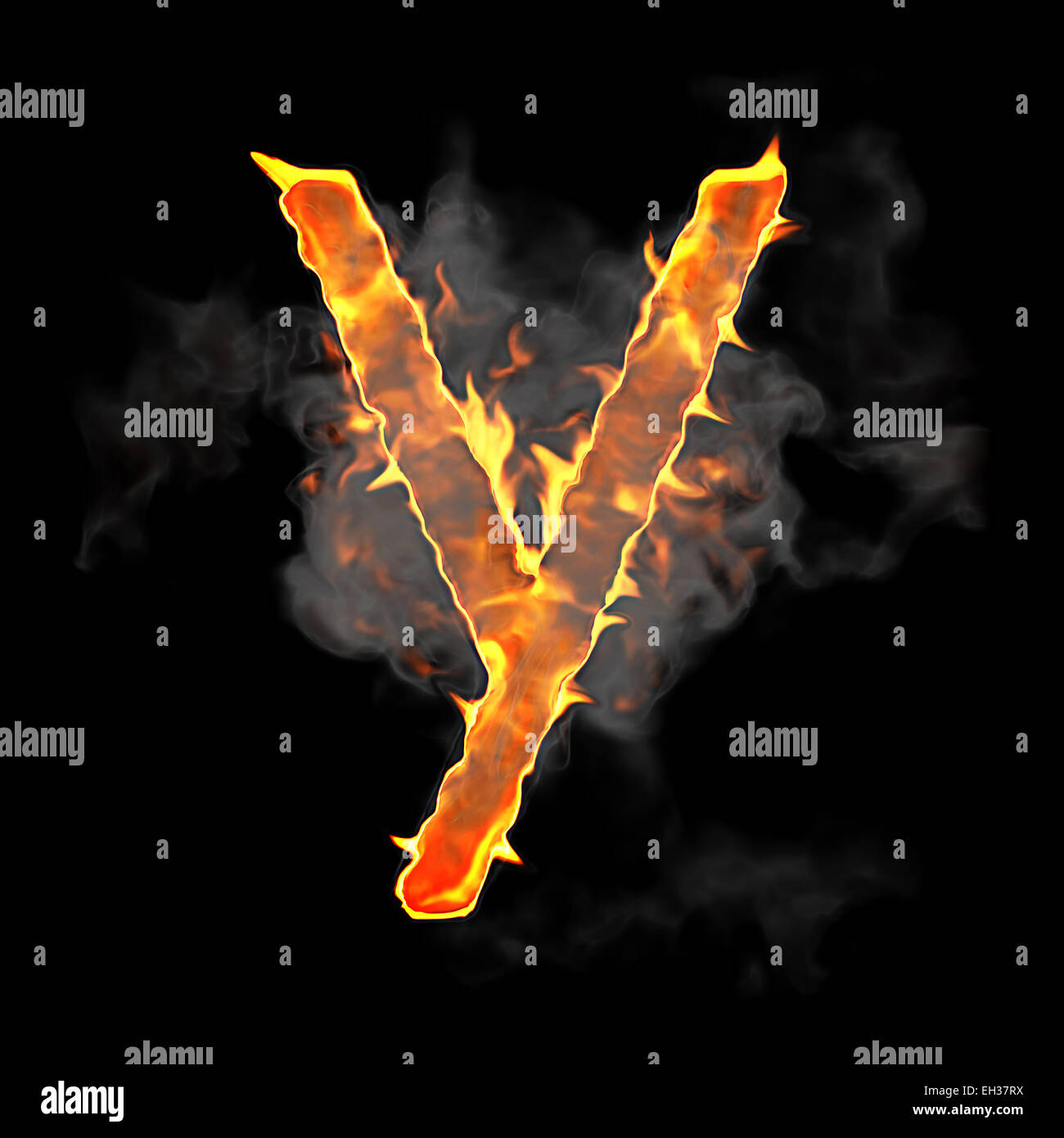 Burning and flame font Y letter over black background Stock Photo