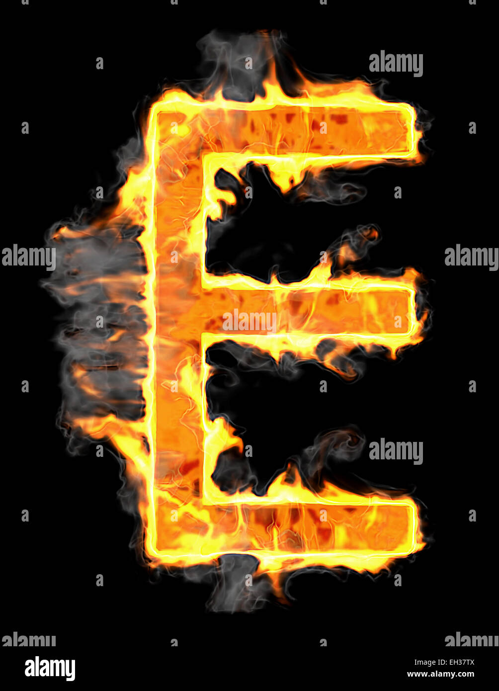 Burning and flame font E letter over black background Stock Photo