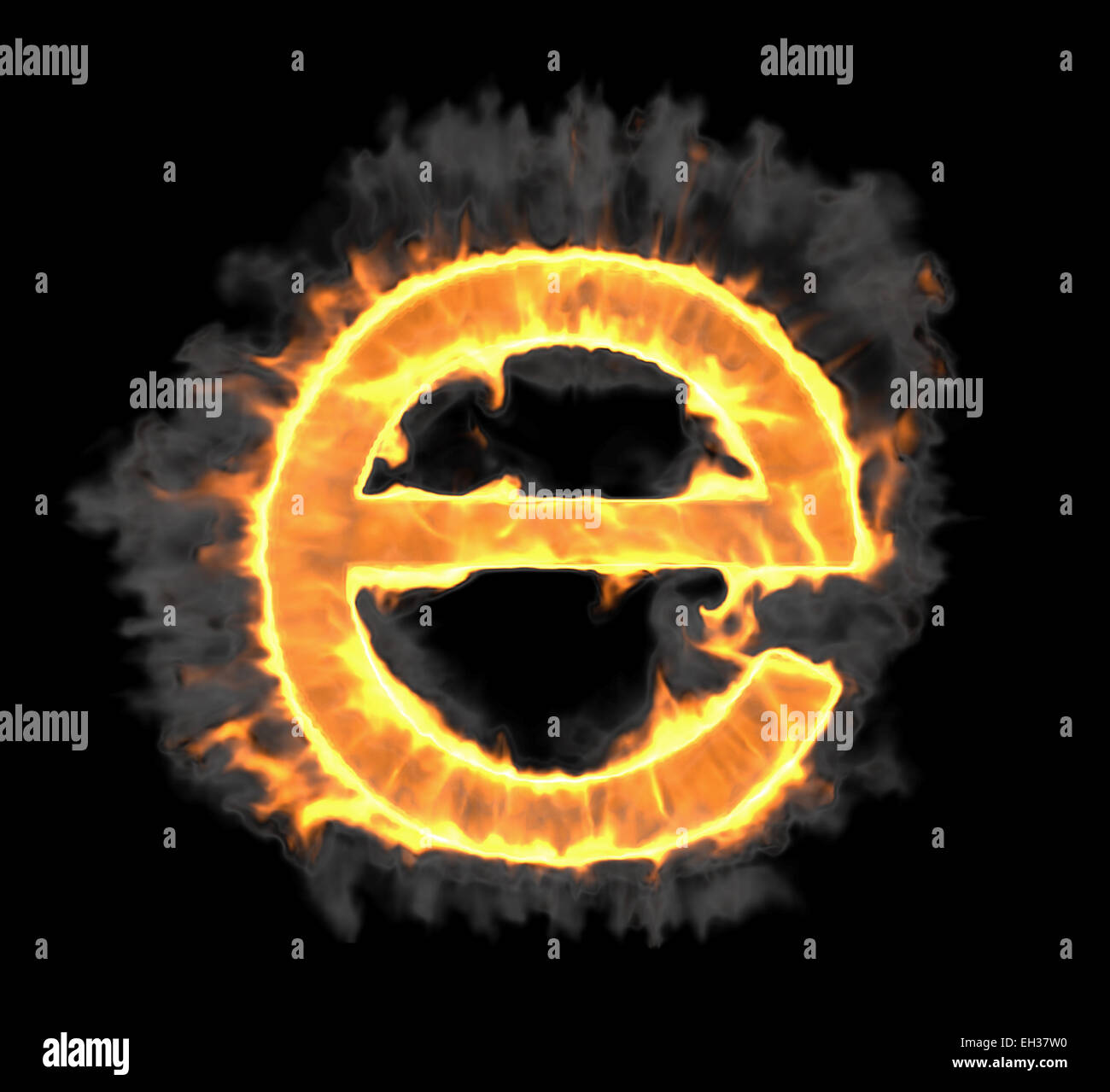Burning and flame font E letter over black background Stock Photo
