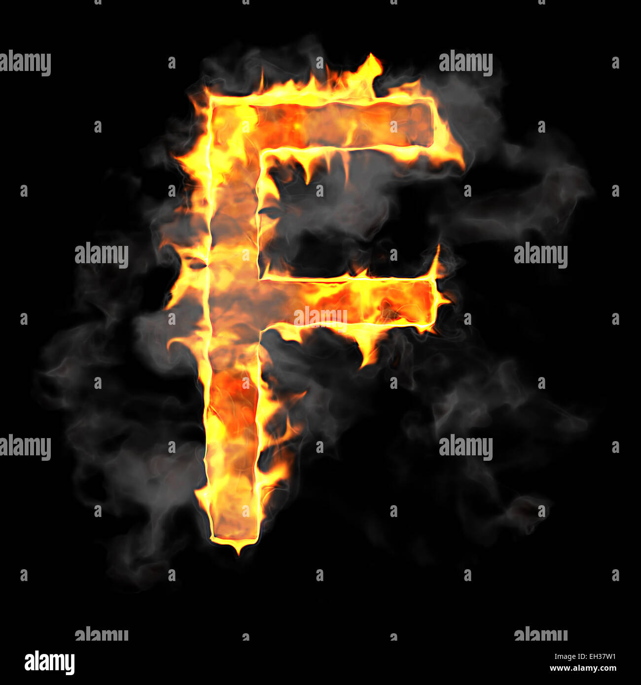 Burning and flame font F letter over black background Stock Photo