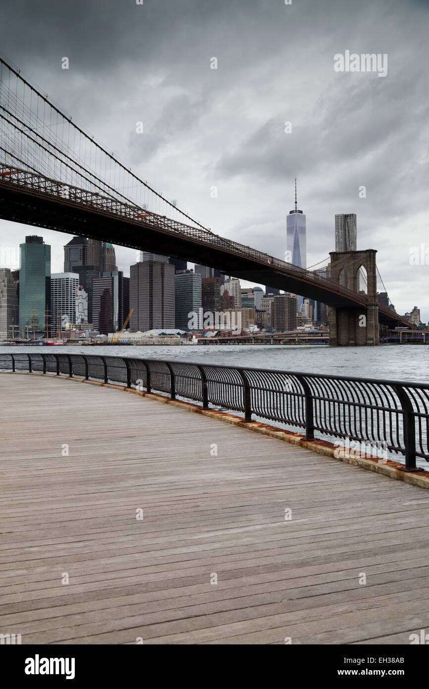 New York skyline from Brooklyn with Brooklyn Bridge, New York City, New York, USA Stock Photo