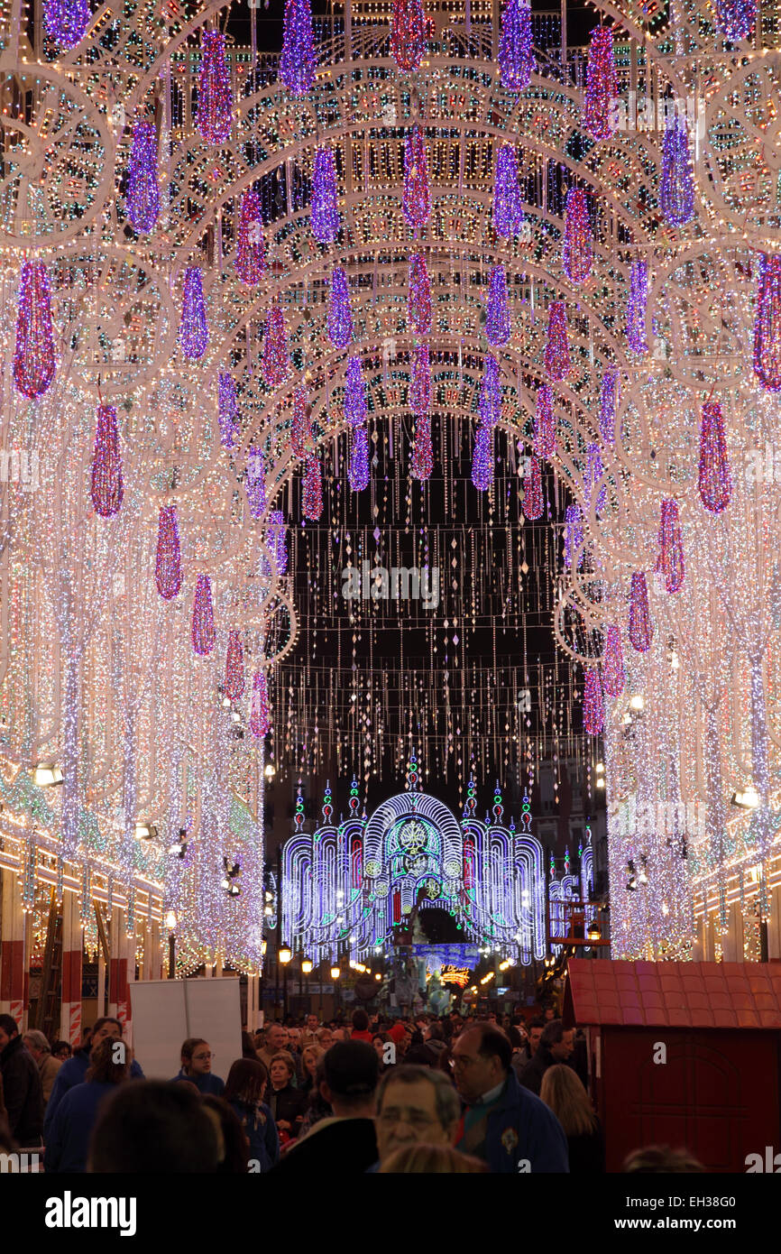 Traditional street lights decoration during Valencia Fallas festival
