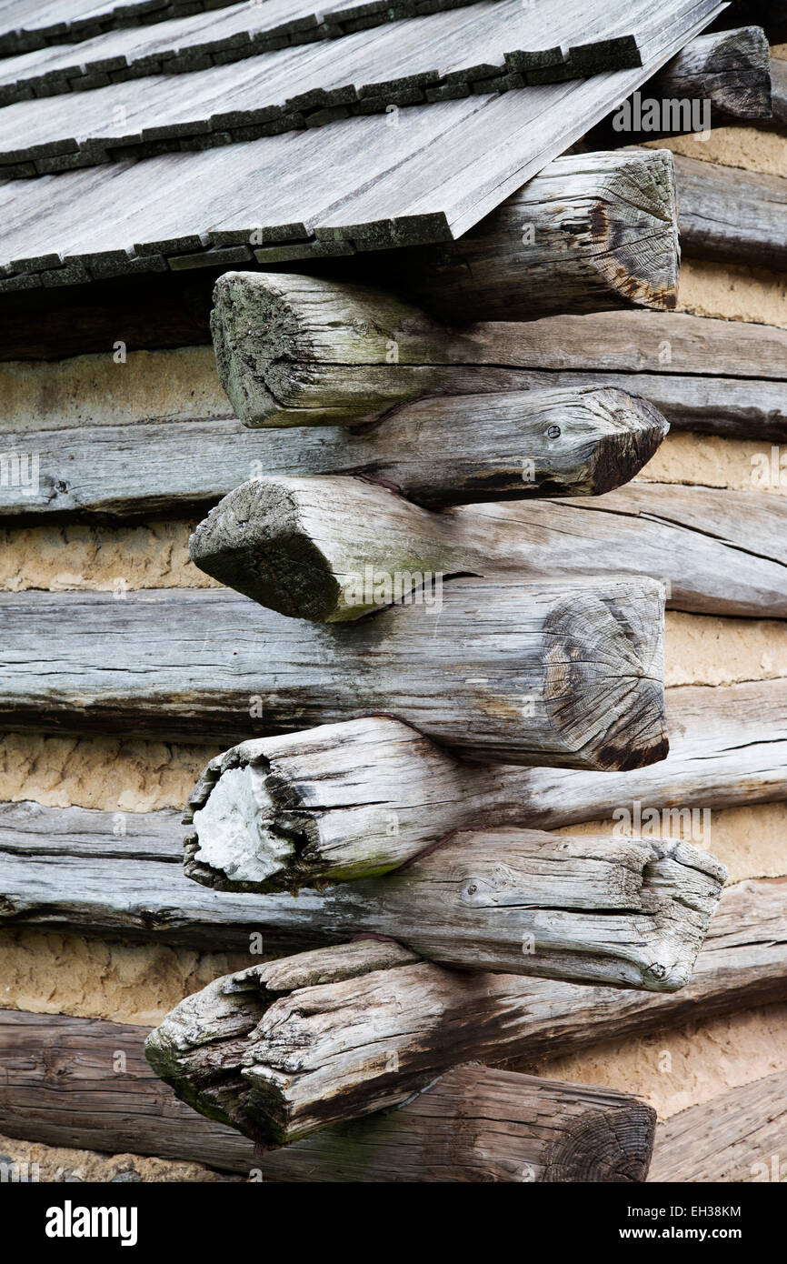 Close-up of Log Building at Valley Forge National Historical Park, Pennsylvania, USA Stock Photo