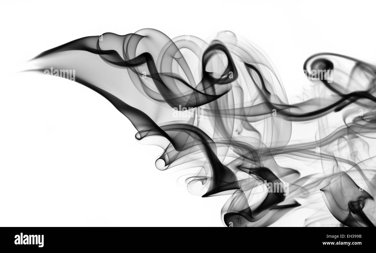 black smoke abstraction with swirls over white background Stock Photo