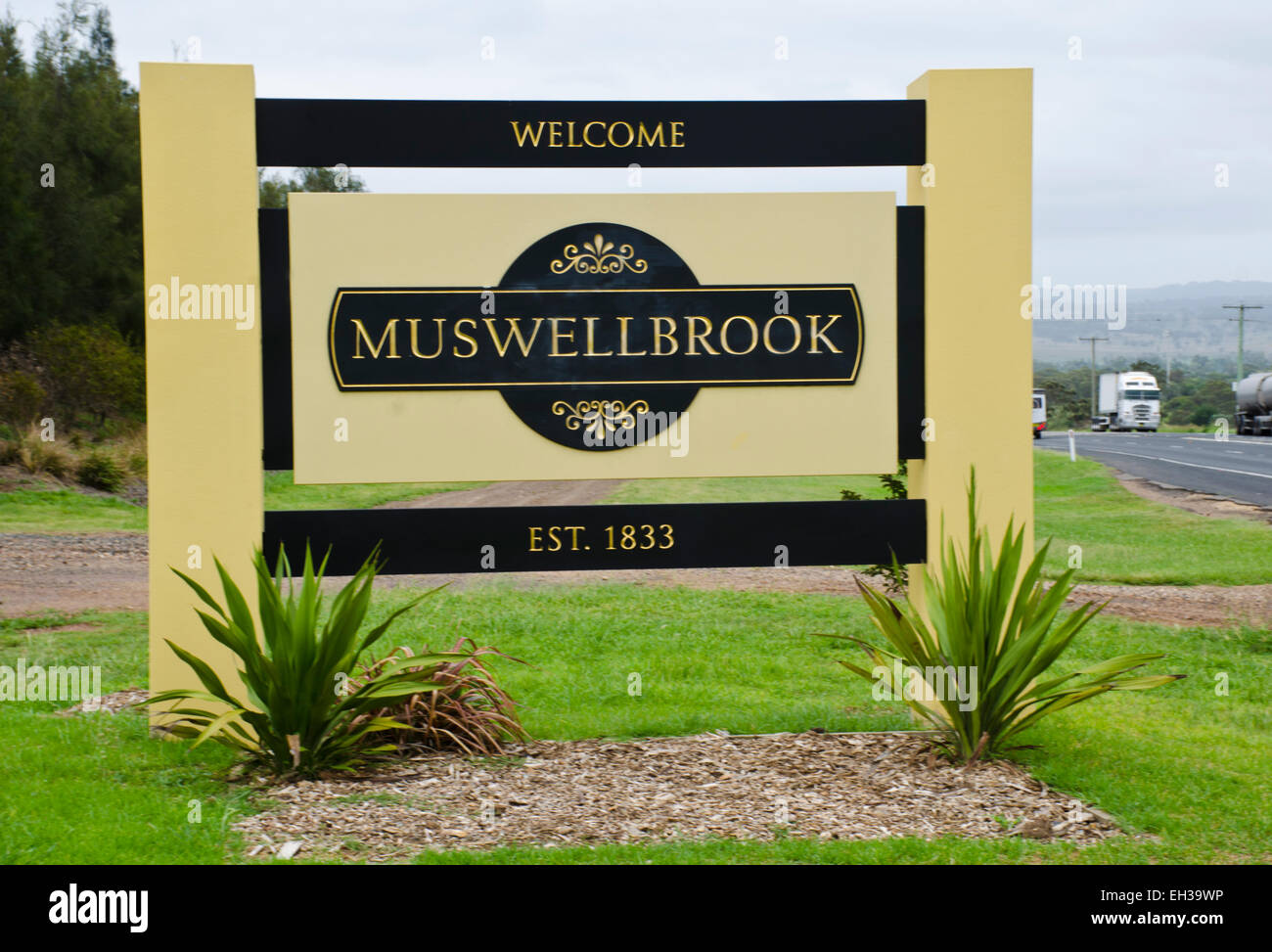 Muswellbrook NSW Australia town sign. First explored by Europeans in