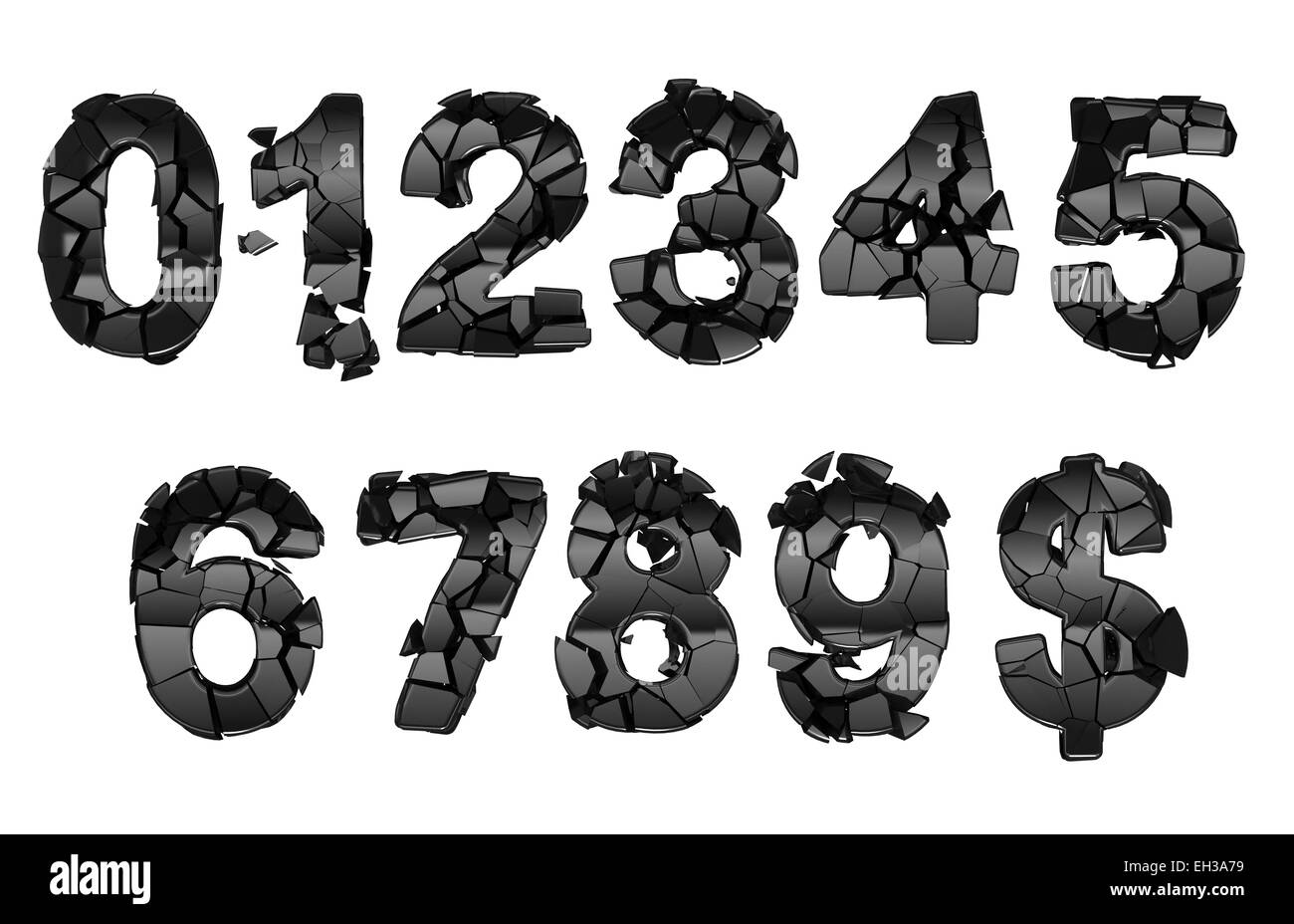 Broken 0-9 font numerals isolated on white Stock Photo
