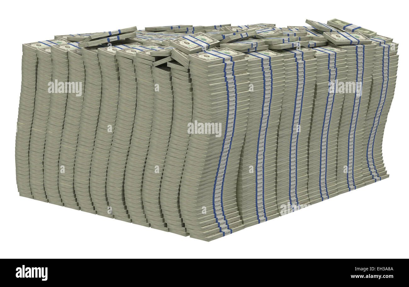 Lots of money. Huge pile of US dollars isolated Stock Photo