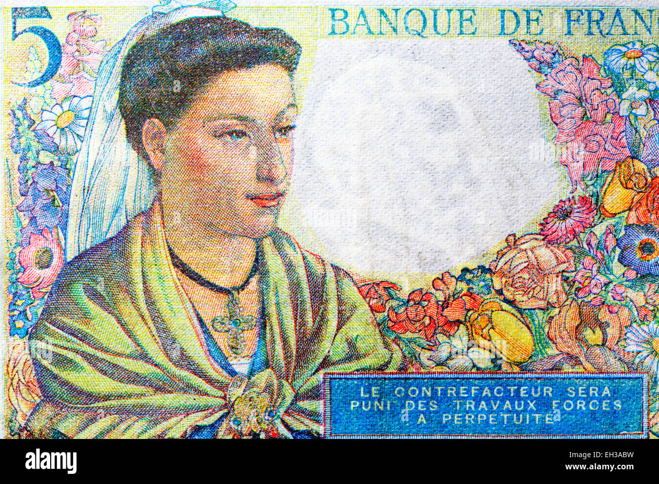 Aquitaine woman from 5 francs banknote, France, 1945 Stock Photo