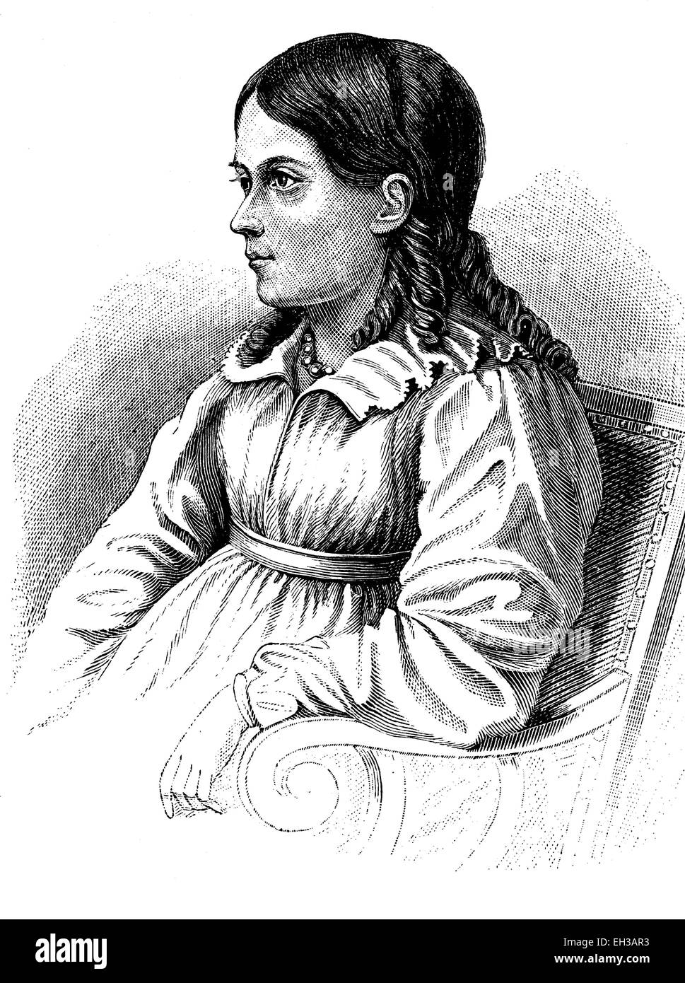 Bettina von Arnim, born Elisabeth Catharina Ludovica Magdalena Brentano, also Bettine, 1785-1859, a German writer and significant representative of German Romanticism, historical engraving, circa 1869 Stock Photo