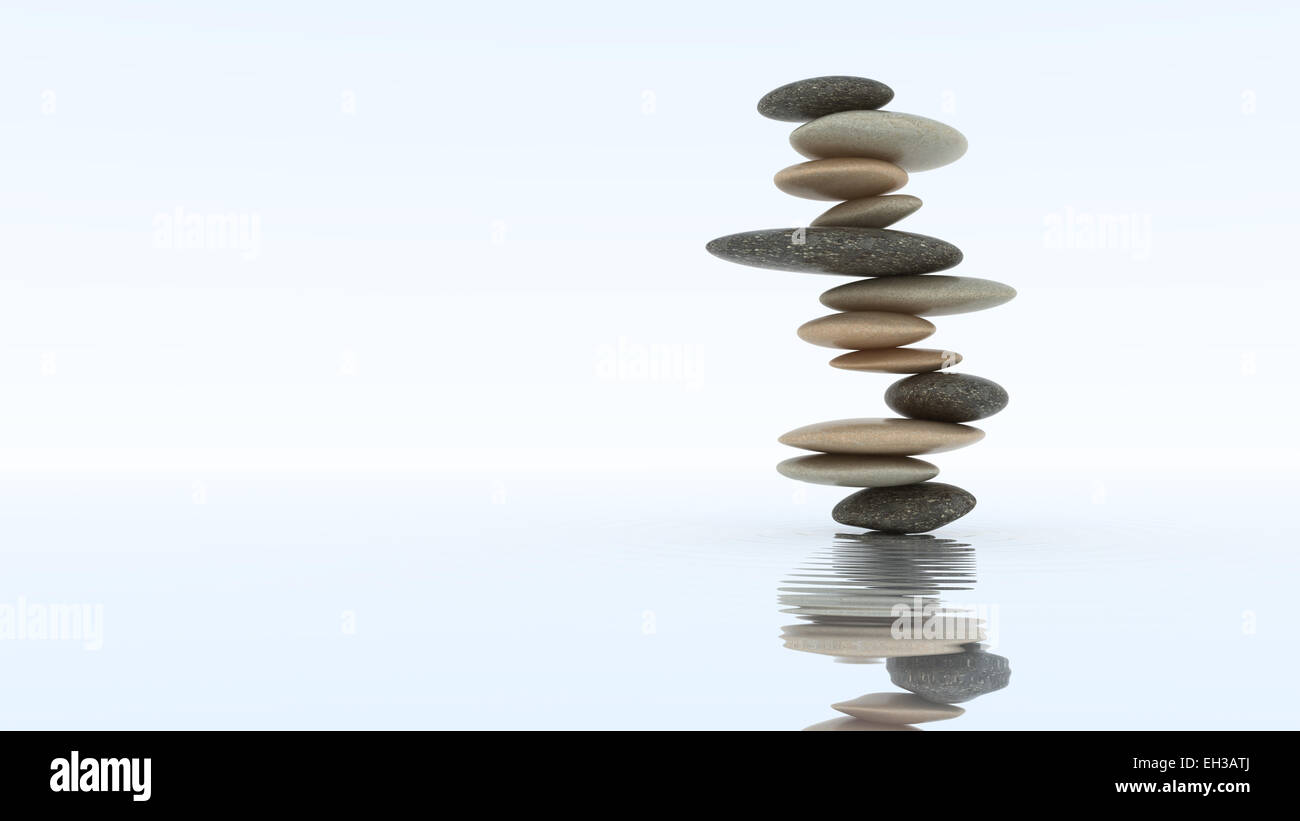 Stability concept. Pebble stack on the water surface Stock Photo