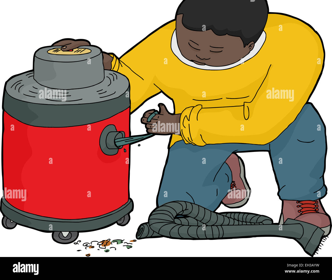 Kneeling man cleaning out a clogged wetdry vacuum Stock Photo Alamy