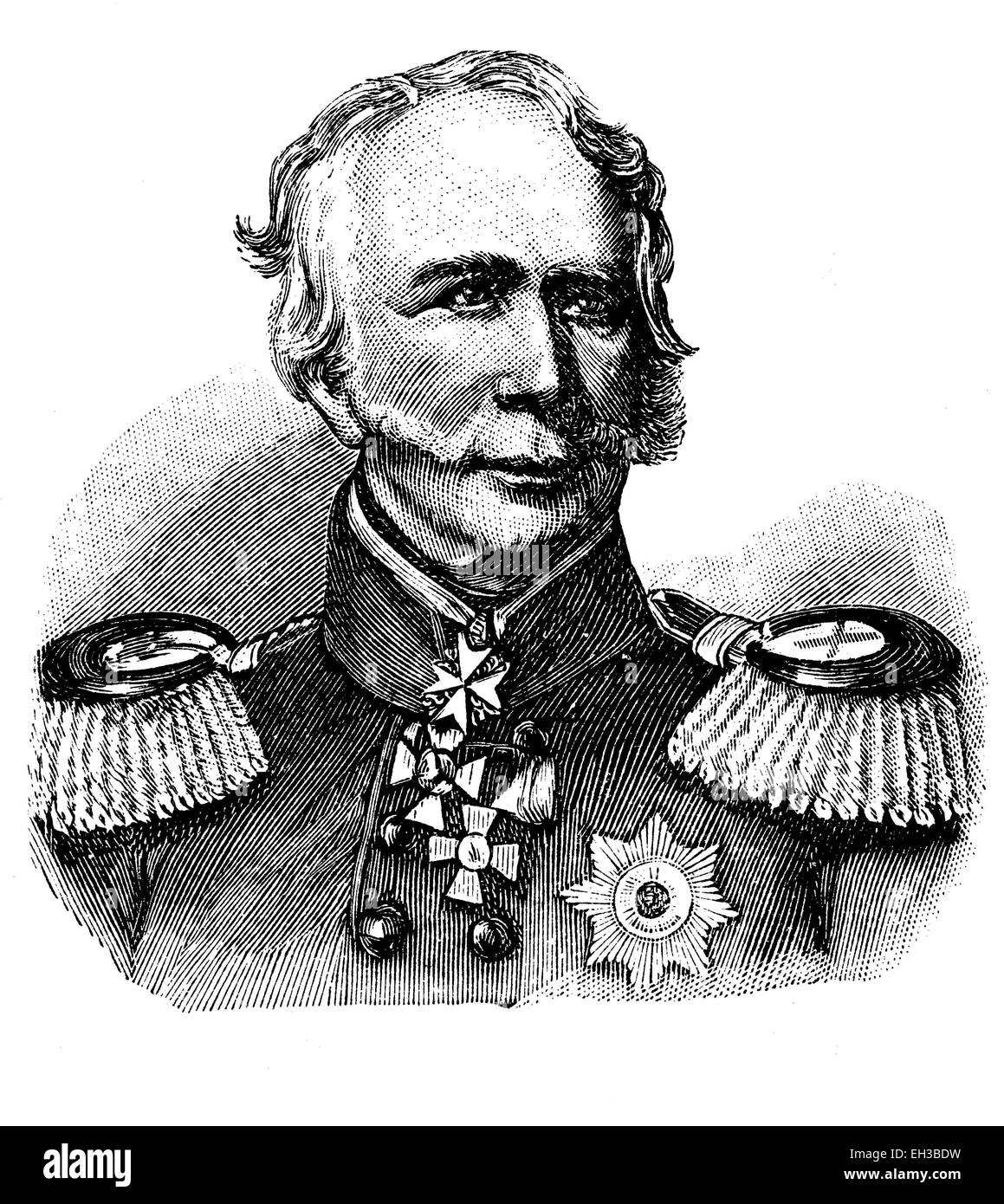 Leopold Hermann von Boyen, 1811 - 1886, a Prussian general of the infantry and governor of the fortress of Mainz and later of Berlin, wood engraving, about 1880 Stock Photo