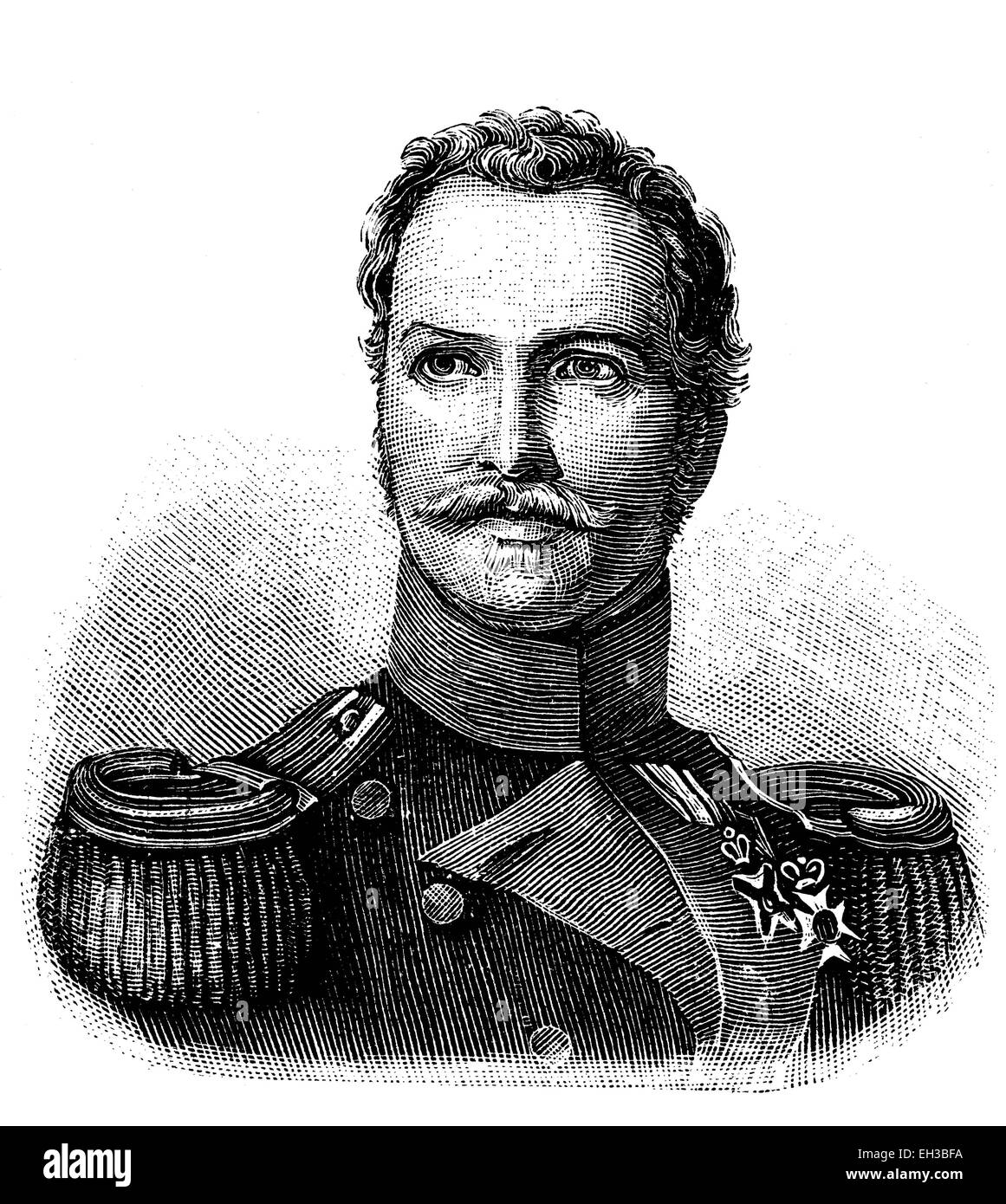 Friedrich Balduin Ludwig Freiherr von Gagern, 1794 - 1848, a Dutch general of German descent, Commander of the troops of the German Confederation fighting against the Heckeraufstand uprising, wood engraving, about 1880 Stock Photo