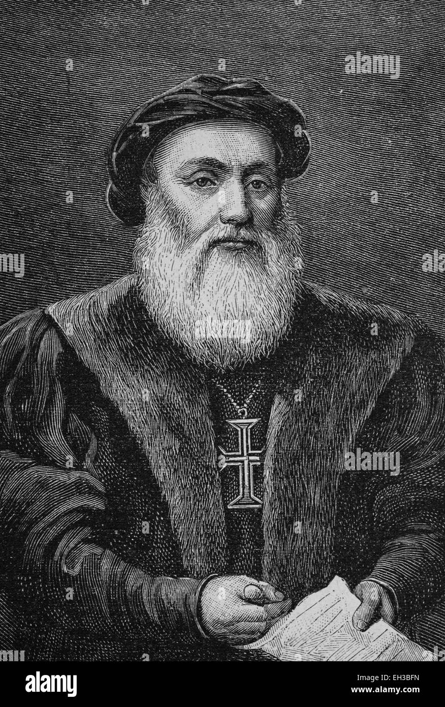 Dom Vasco da Gama, Graf of Vidigueira (1469 - 1524) was a Portuguese navigator and explorer of the sea route to India. Stock Photo