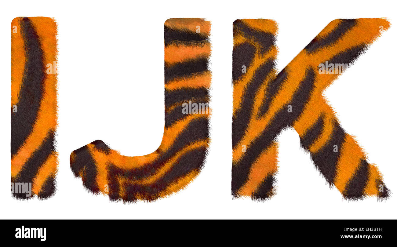 Tiger fell I J and K letters isolated over white background Stock Photo