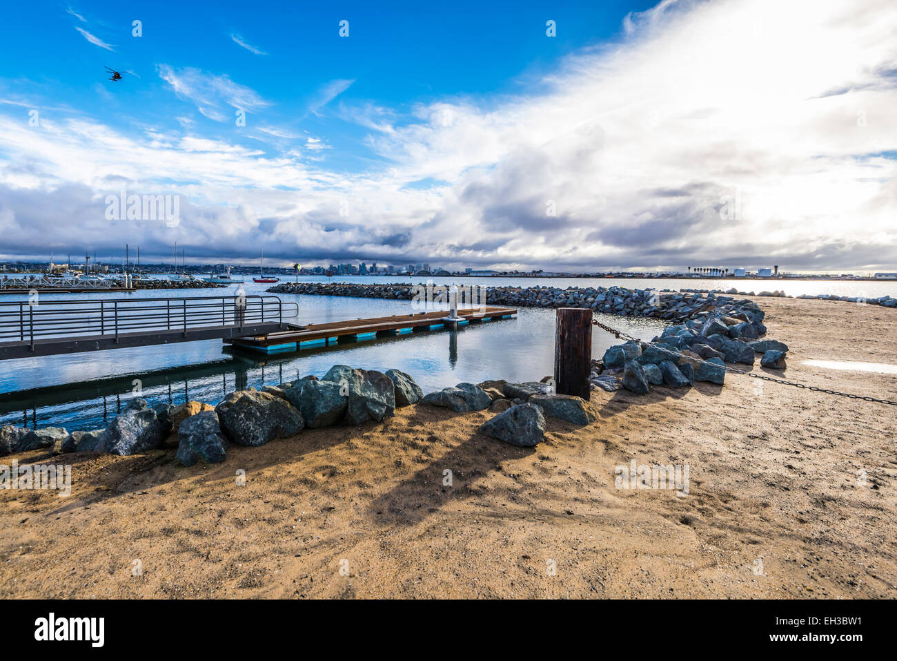 Shelter Island Boat Launching Ramp basin. Clouds over San Diego Harbor