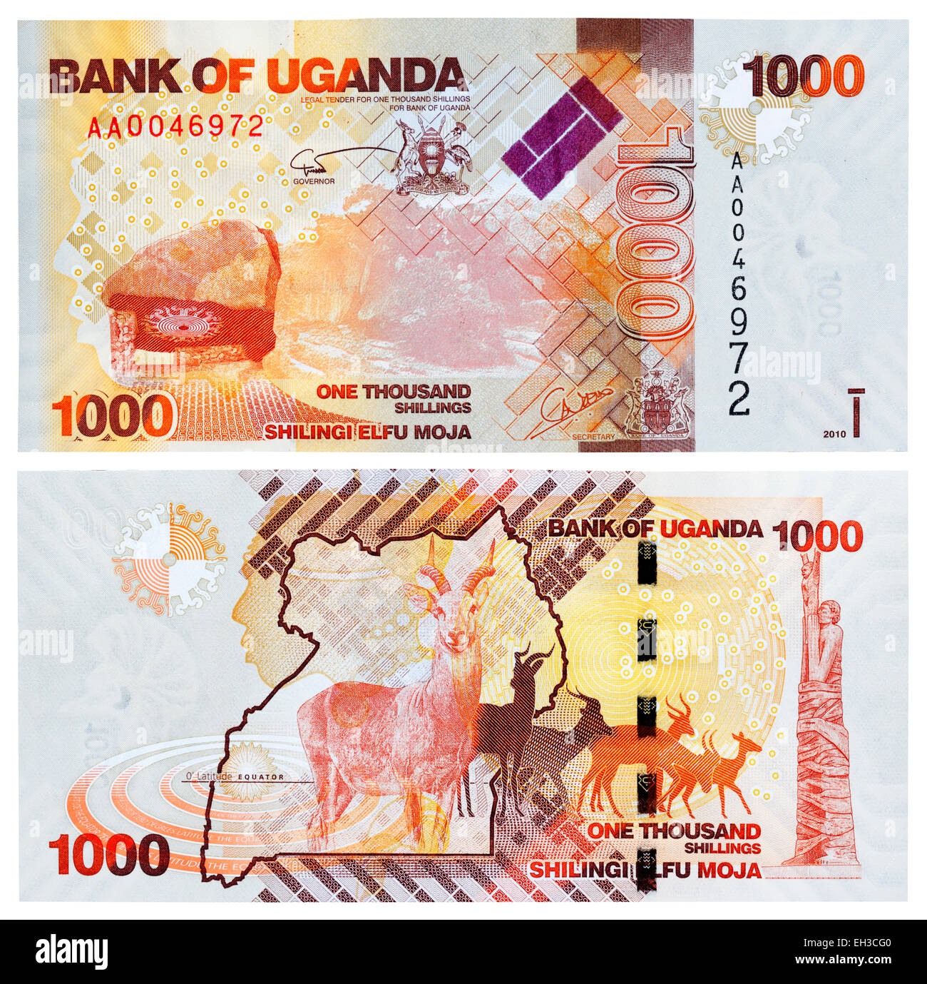 1000 shillings banknote, Antelope Kudu, Uganda, 2010 Stock Photo