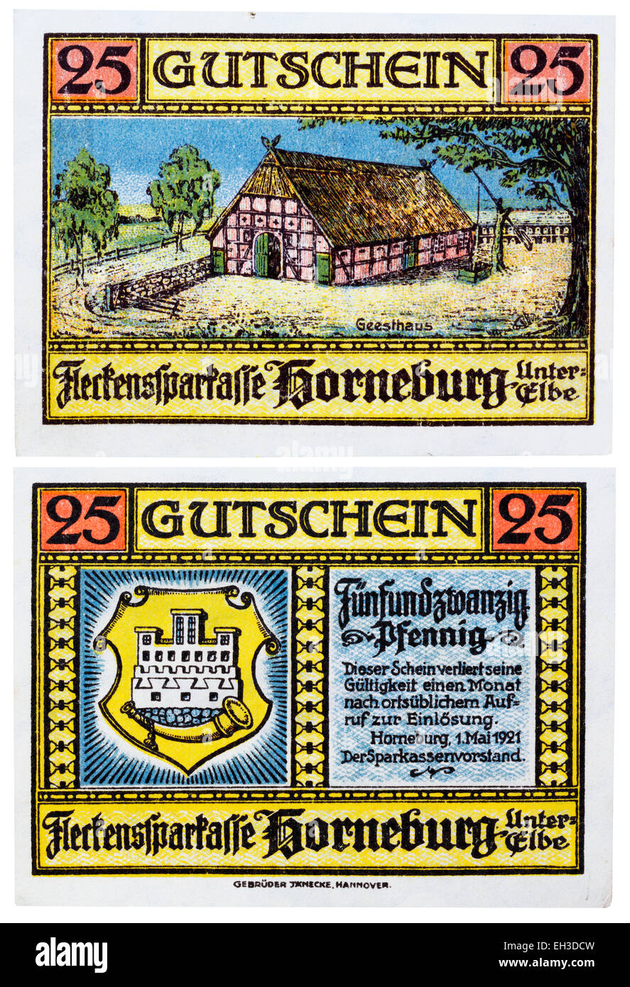 25 pfennig, notgeld banknote, Horneburg, Lower Saxony, Germany, 1921 Stock Photo