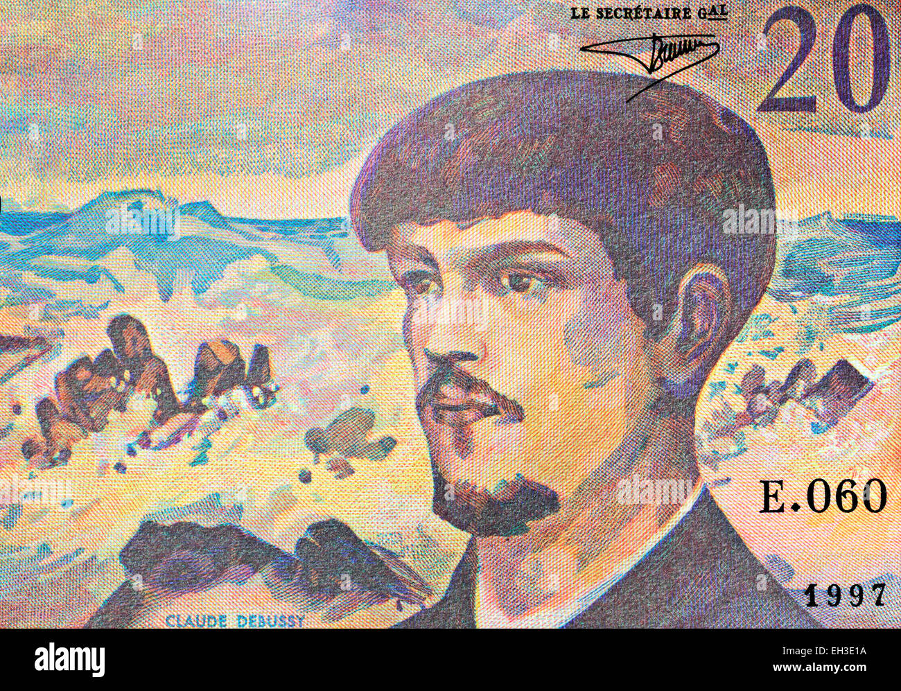 Composer Claude Debussy from 20 francs banknote, France, 1997 Stock Photo
