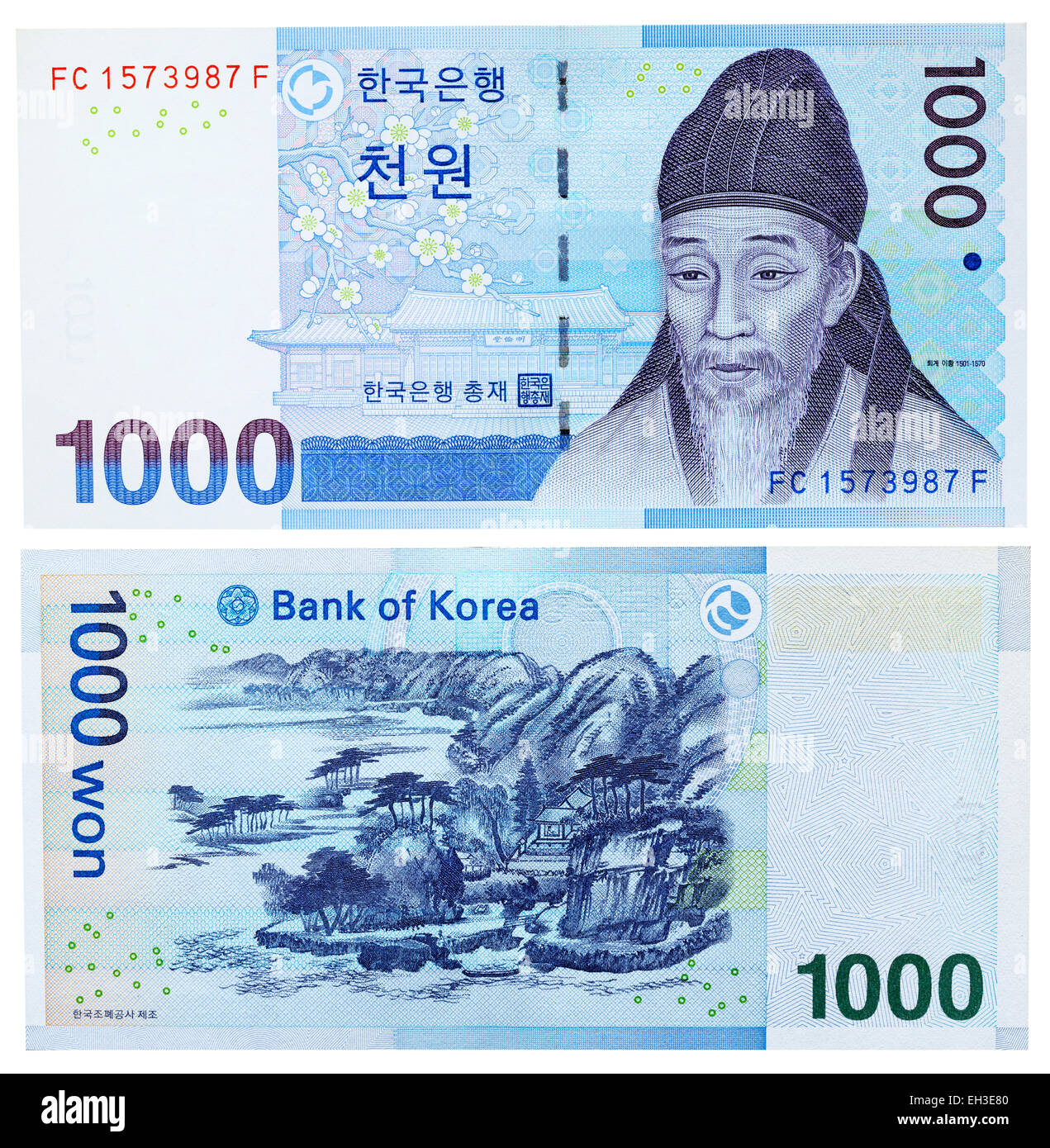 1000 won banknote, South Korea, 2007 Stock Photo