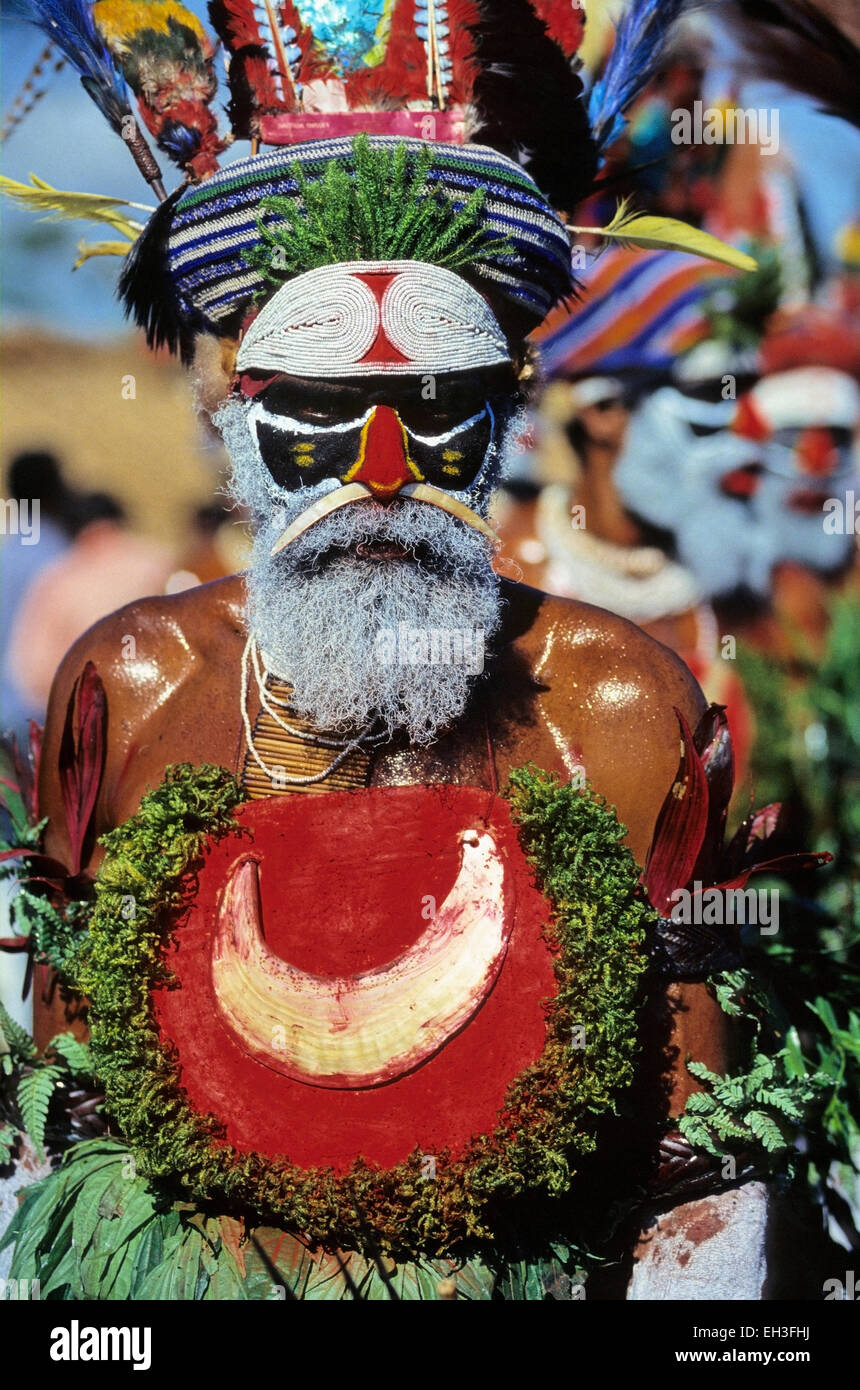 Tribal man at sing-sing festival, Mt. Hagen, Western Highlands, Papua New Guinea Stock Photo