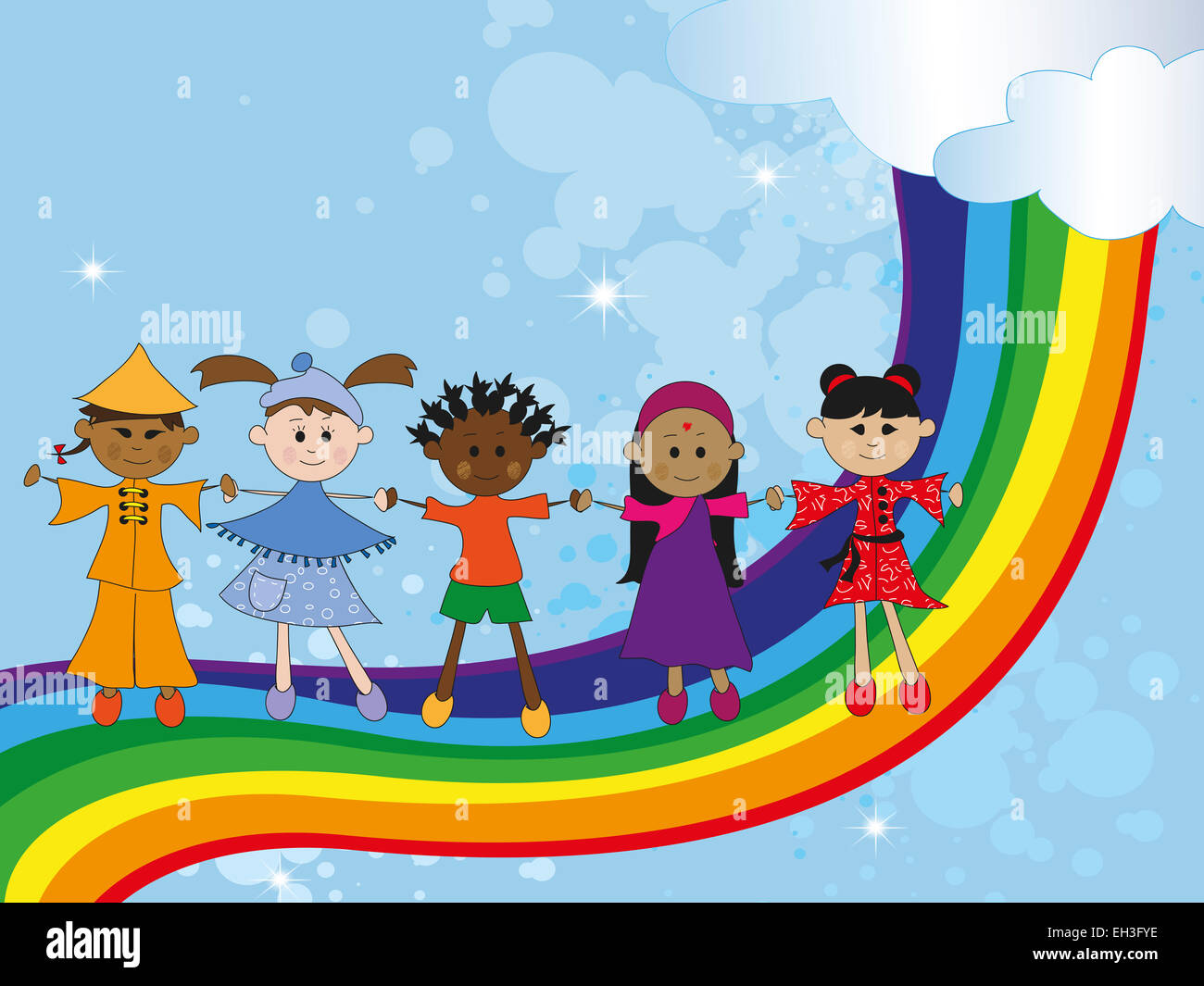 illustration with children of different nationality Stock Photo