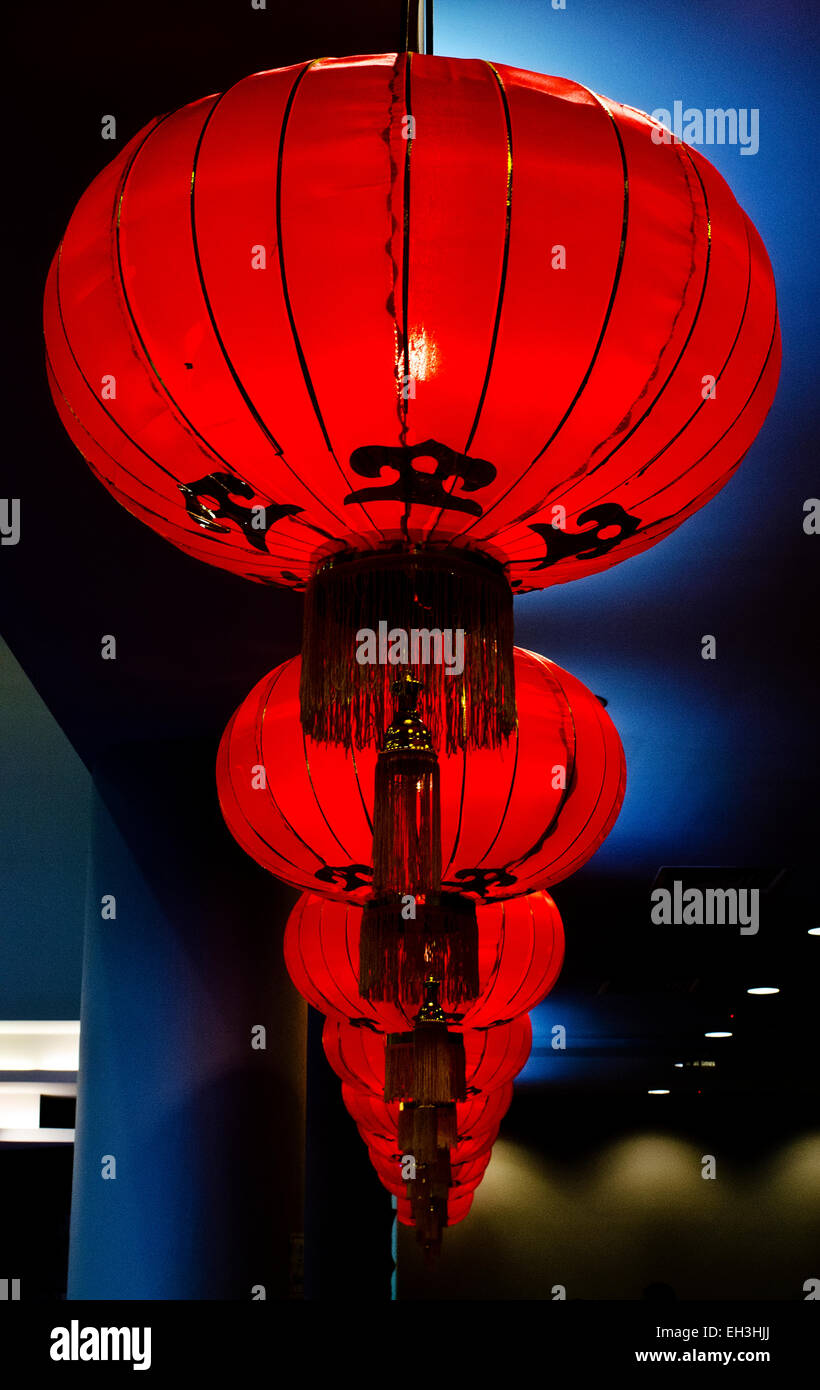 Aotearoa celebrates Chinese New Year: Chinese lanterns in the Fo Guang Shan temple, Auckland,  New Zealand. Stock Photo