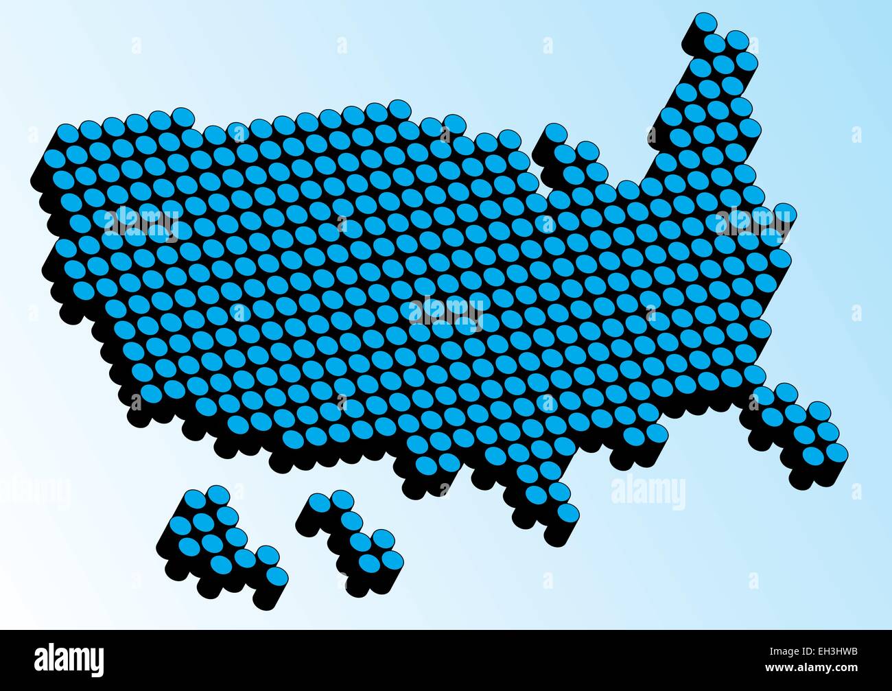 Abstract USA map made from black dots on a blue background. Stock Vector