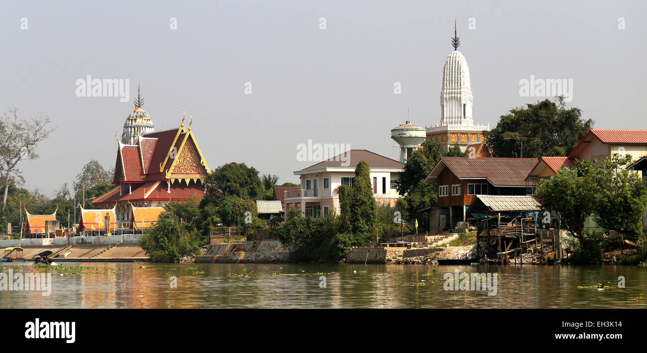 Ayuthaya landscape with beautiful temples and river Stock Photo