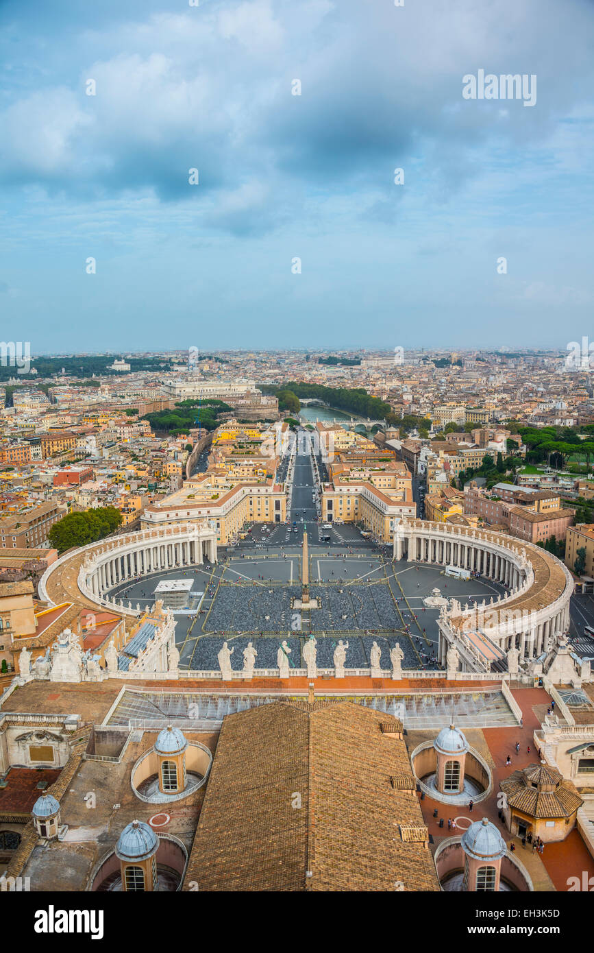 View from the dome of St. Peter's Basilica, San Pietro, across Piazza San Pietro, St. Peter's Square to Via della Conciliazione Stock Photo