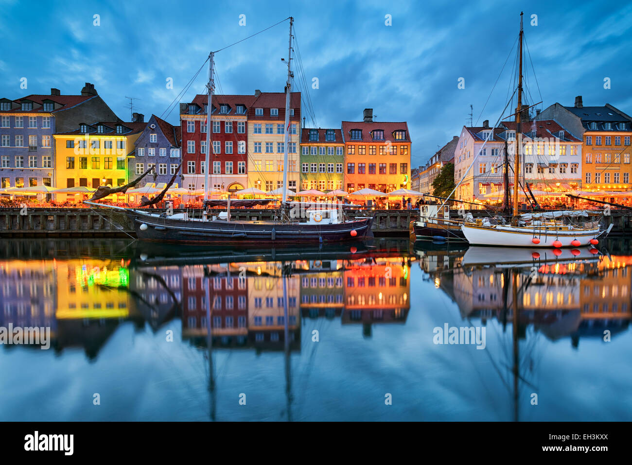 Nyhavn in Copenhagen, Denmark at night Stock Photo